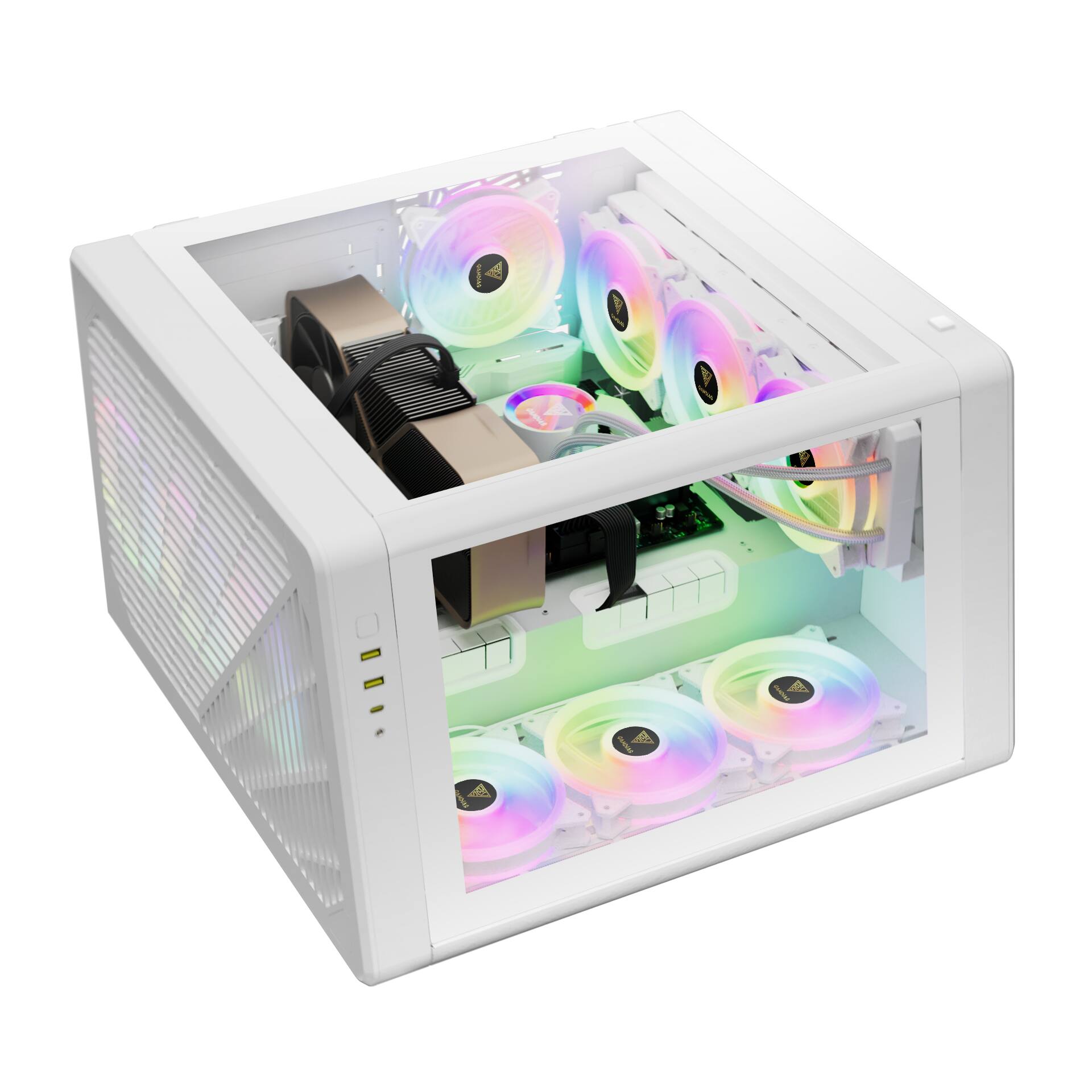 Alt View 8. GAMDIAS - NESO P1 White/White Dual Chamber ATX pc case trapezoidal, horizontal or vertical orientation, Fits GPU 426mm. - White.