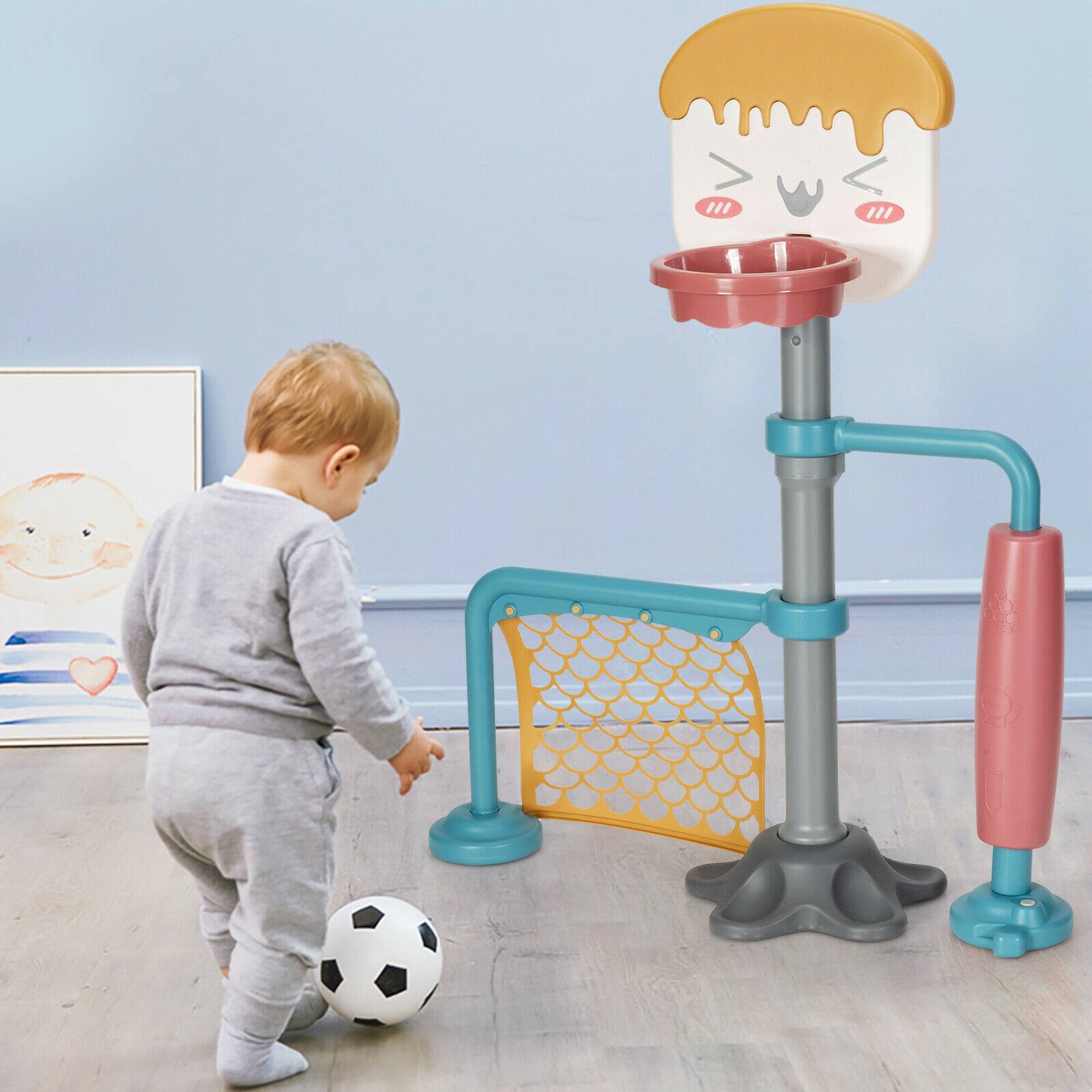 Alt View 3. Costway - Costway 3-in-1 Basketball Stand Set w/Soccer & Roller Adjustable Height - Multicolor.