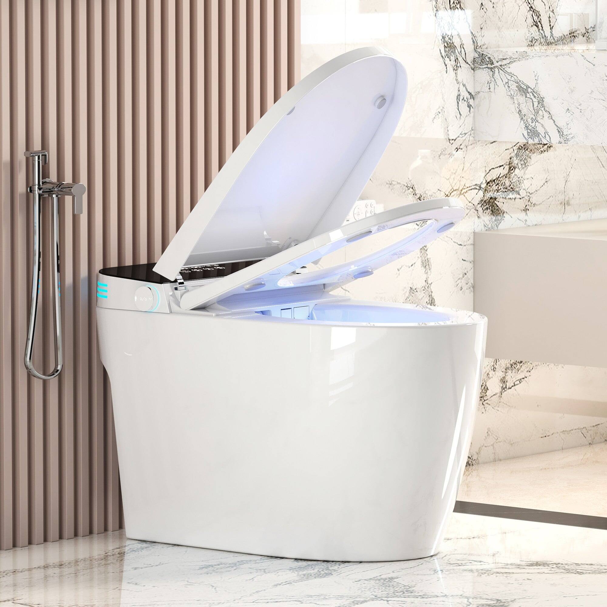 Alt View 1. Boyel Living - Smart Bidet Toilet Heated Seat Auto Open Close Warm Water Dryer Portable Bidet Built - White.
