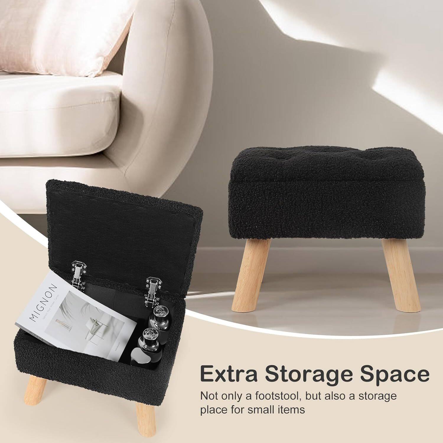 MIGNON Extra Storage Space  
Not only a footstool, but also a storage place for small items
