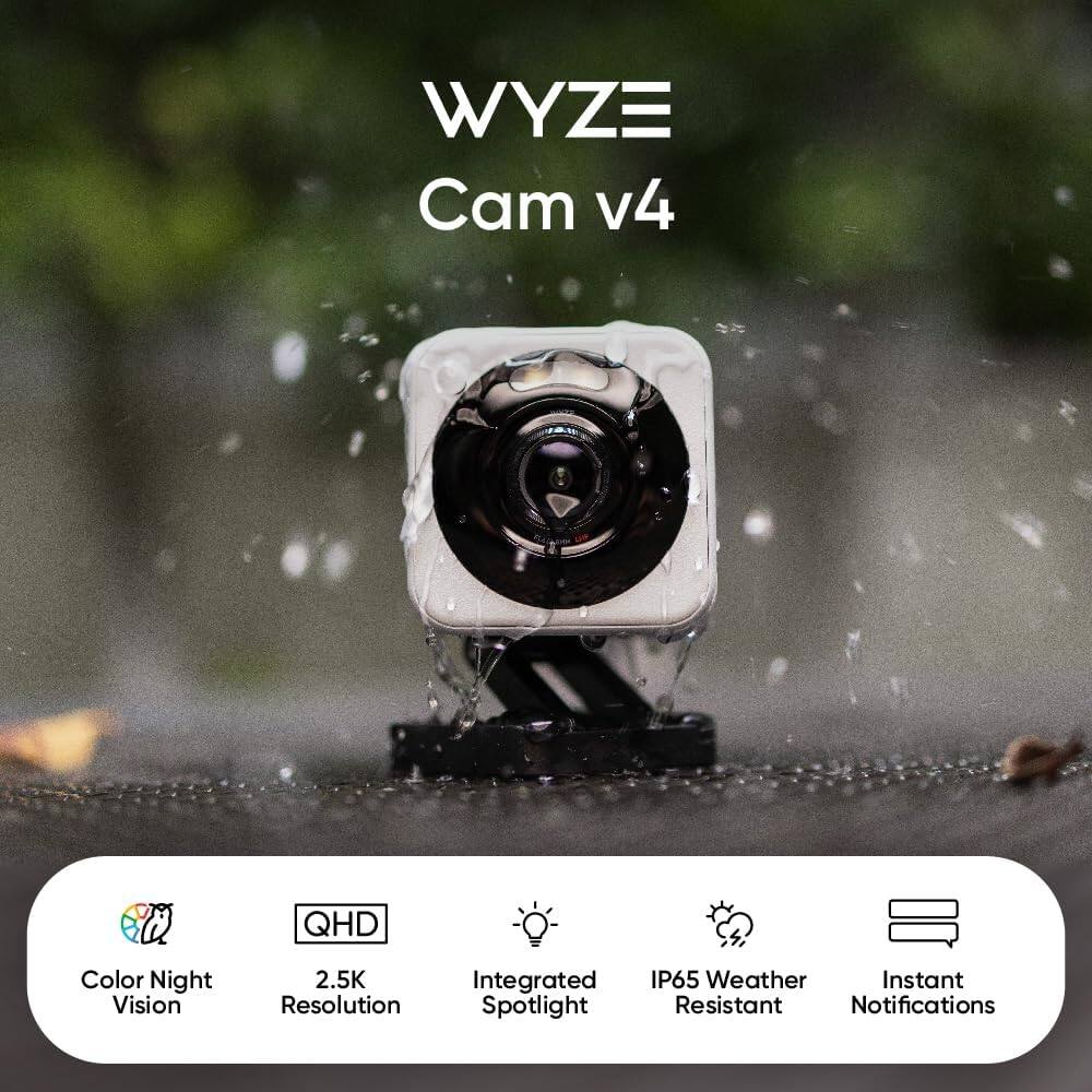 Wyze Cam v4 is a camera that offers QHD 2.5K resolution, integrated spotlight, and IP65 weather resistance. It also has instant notifications and color night vision.