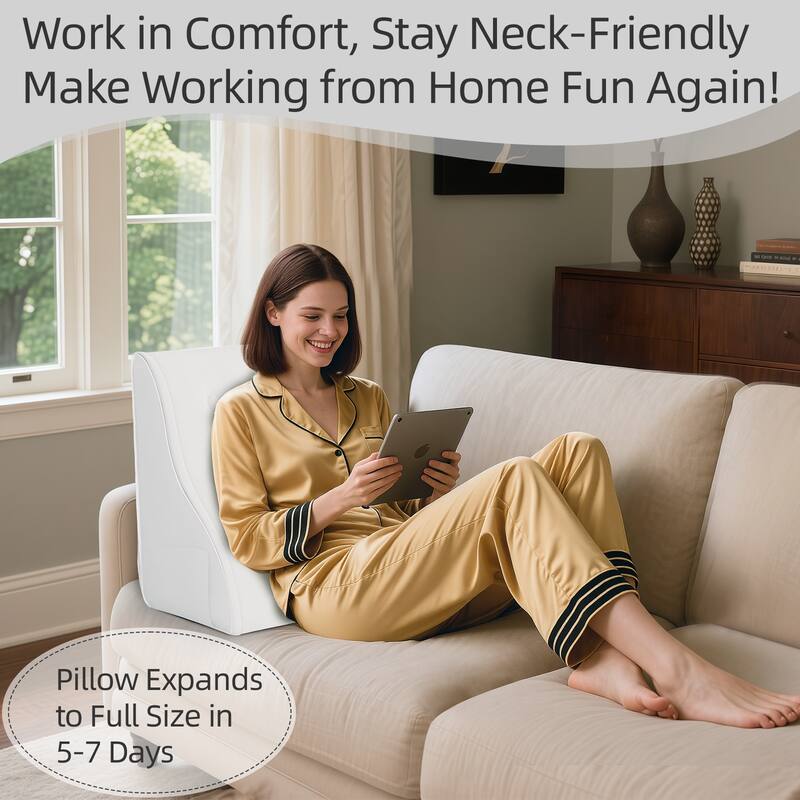 Work in Comfort, Stay Neck-Friendly. Make Working from Home Fun Again!  
Pillow Expands to Full Size in 5-7 Days.