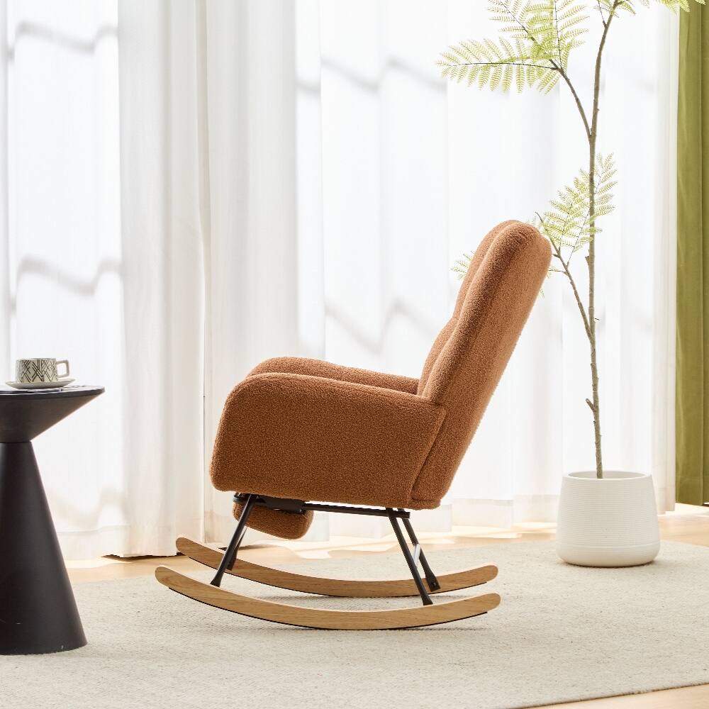 Alt View 8. Loheer - Loheer Teddy Fabric Glider Rocker with Ottoman Brown Nursery Rocking Chair Solid Wood Base - Brown.