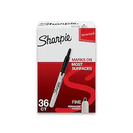 Sharpie - Retractable Permanent Markers, Fine Tip, 36/Pack - Black