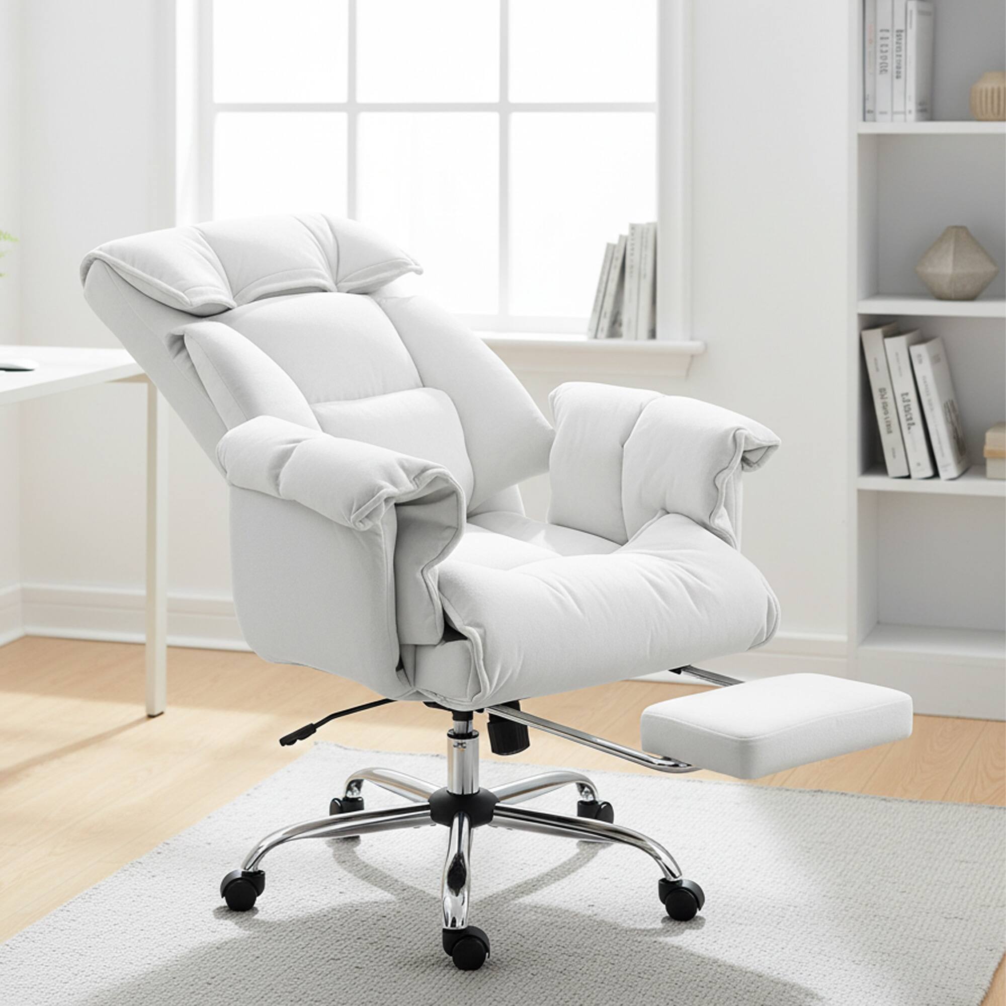 Alt View 1. HOM - HOMCOM Executive Office Chair with Footrest, Reclining Swivel Computer Desk Chair with High Back,  Adjustable Height - White.