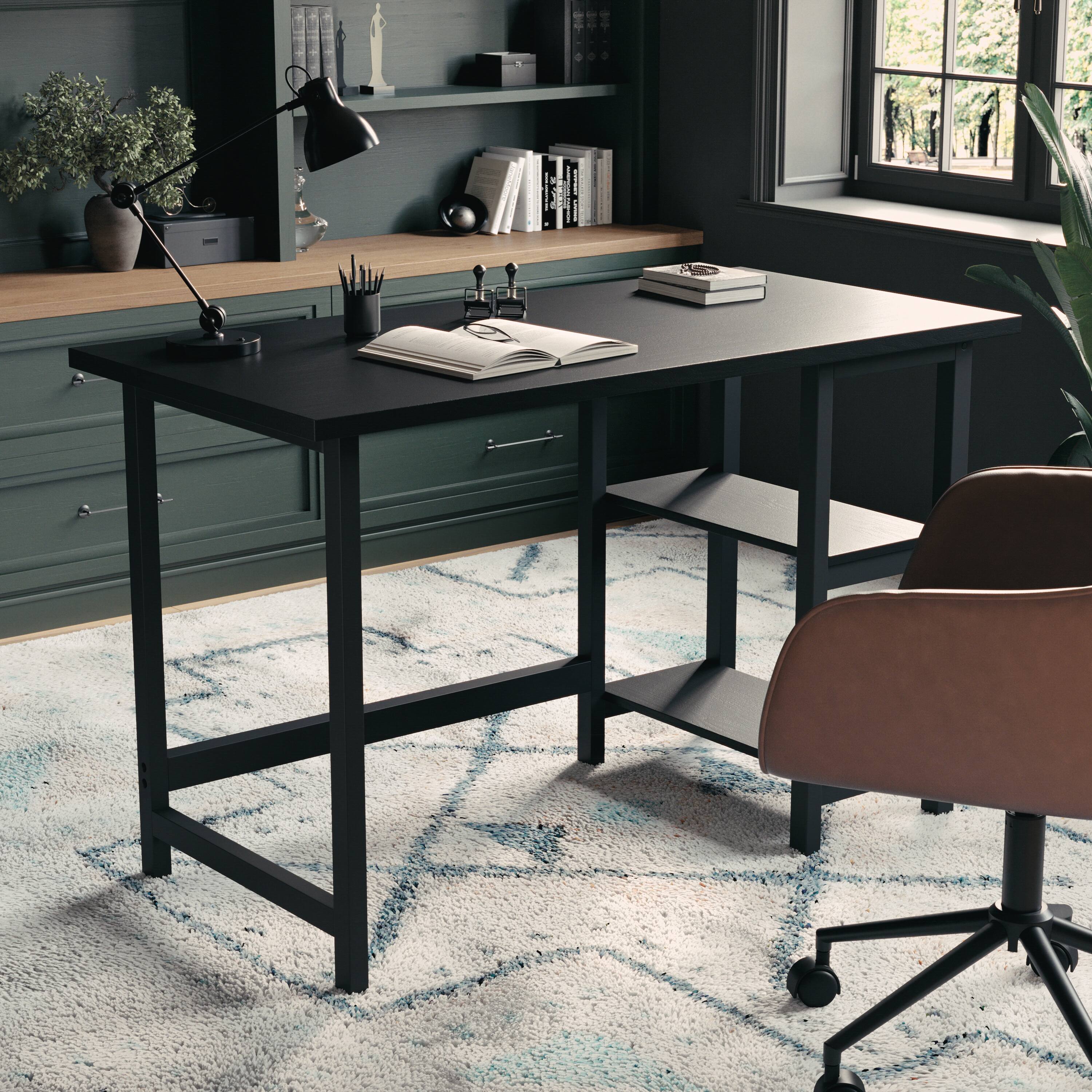 Alt View 11. Martha Stewart - Beckett Modern Trestle Desk with Open Side Shelving - Black Wood Grain.