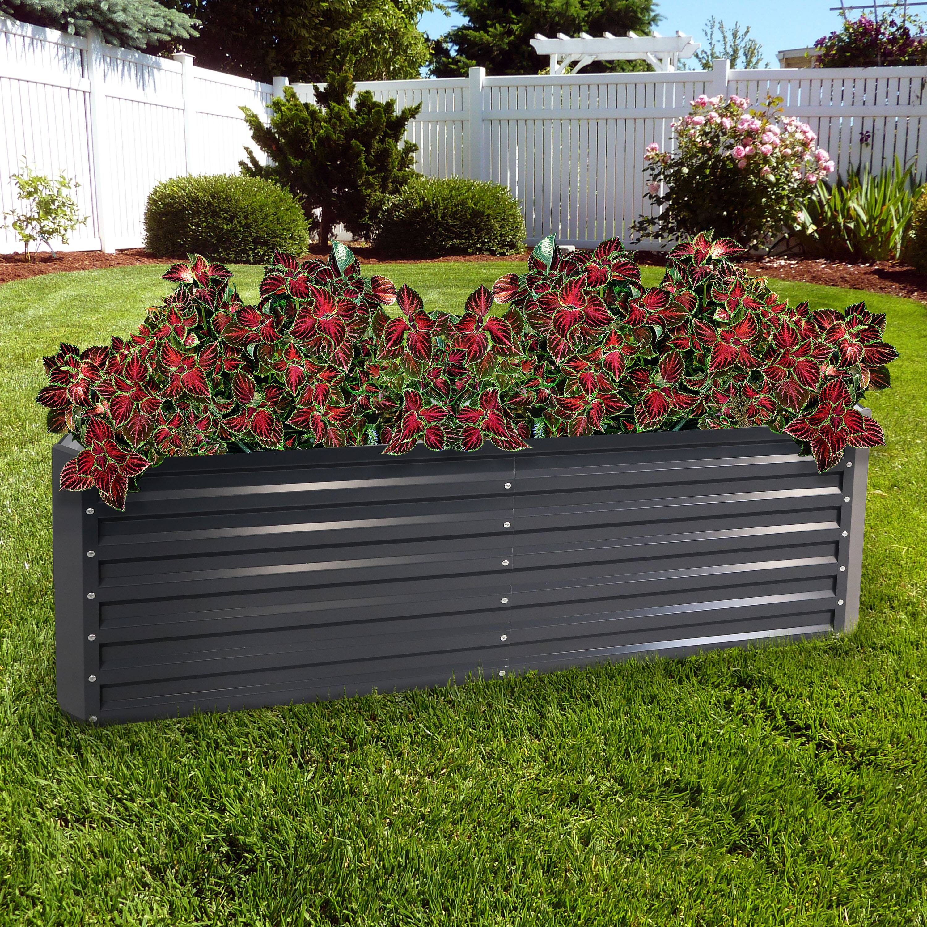 Alt View 1. Sunnydaze - Galvalume Steel Rectangle Raised Garden Bed - 71 in - Dark Gray.
