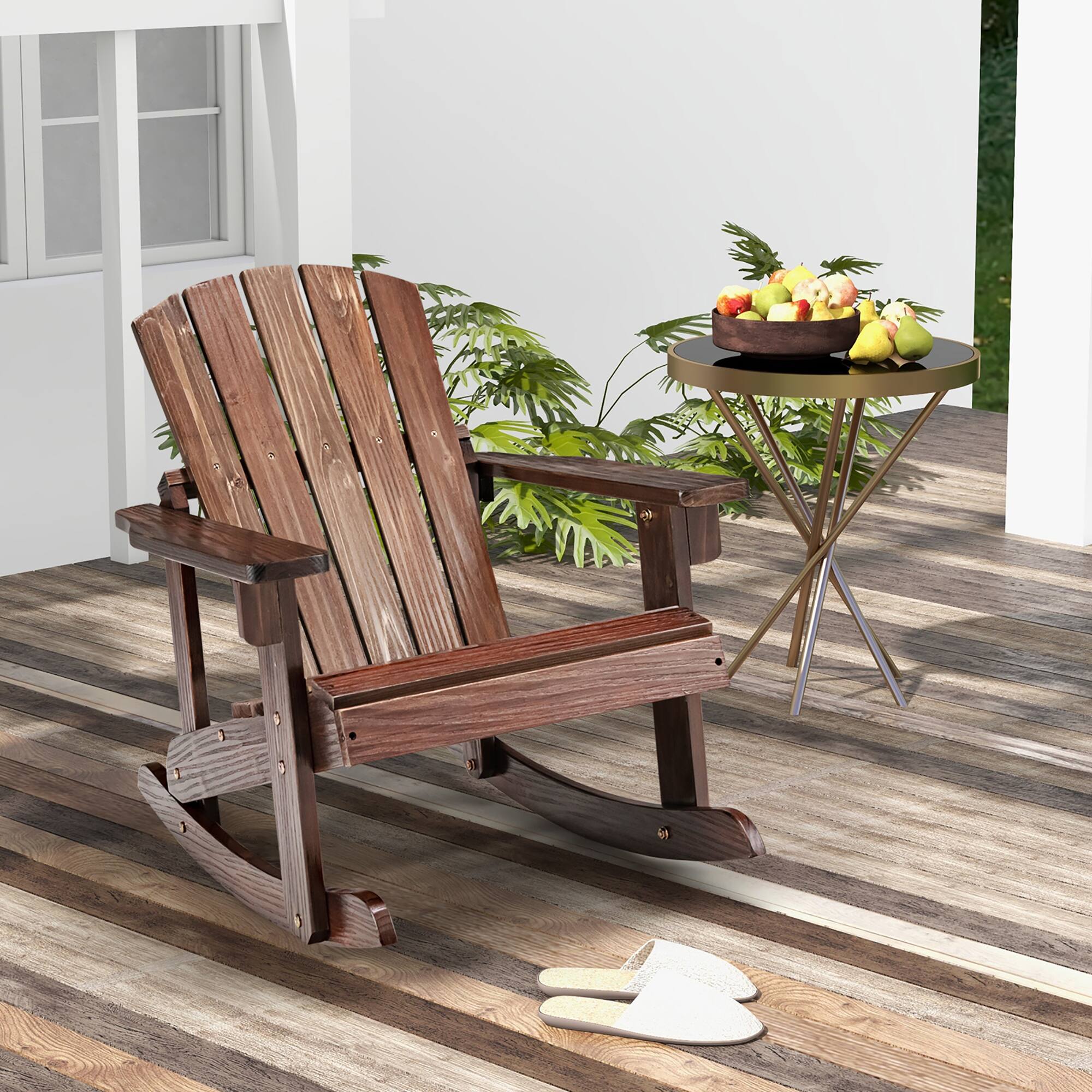 Alt View 2. Gymax - Gymax 4PCS Kid Adirondack Rocking Chair Outdoor Solid Wood Slatted seat Backrest Coffee - Coffee.