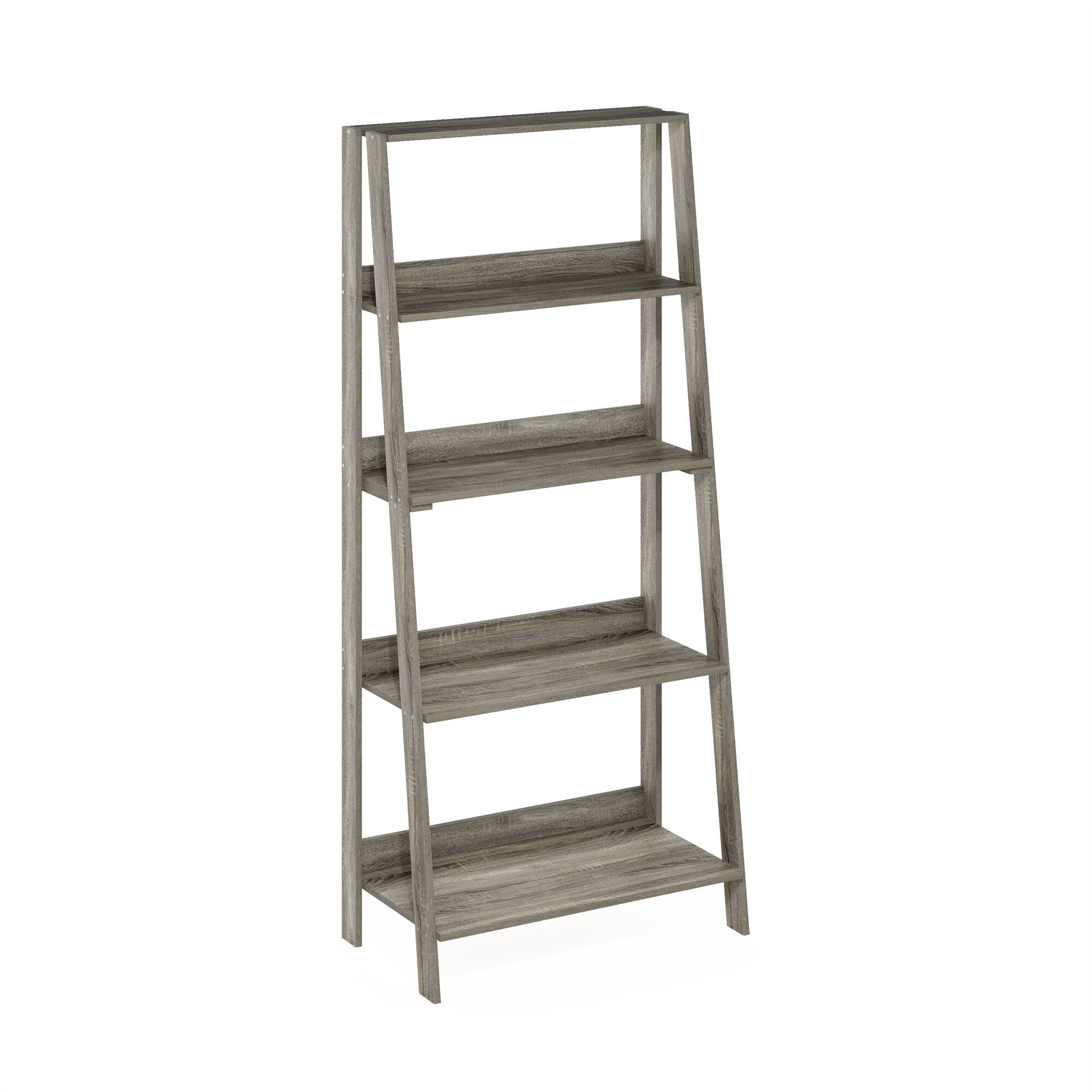 Alt View 6. Furinno - LADDER Book Shelf, 5-Tier Ladder Shelf, Bookshelf, Display Storage Shelves, for Living Room, Home Office - Grey Oak.