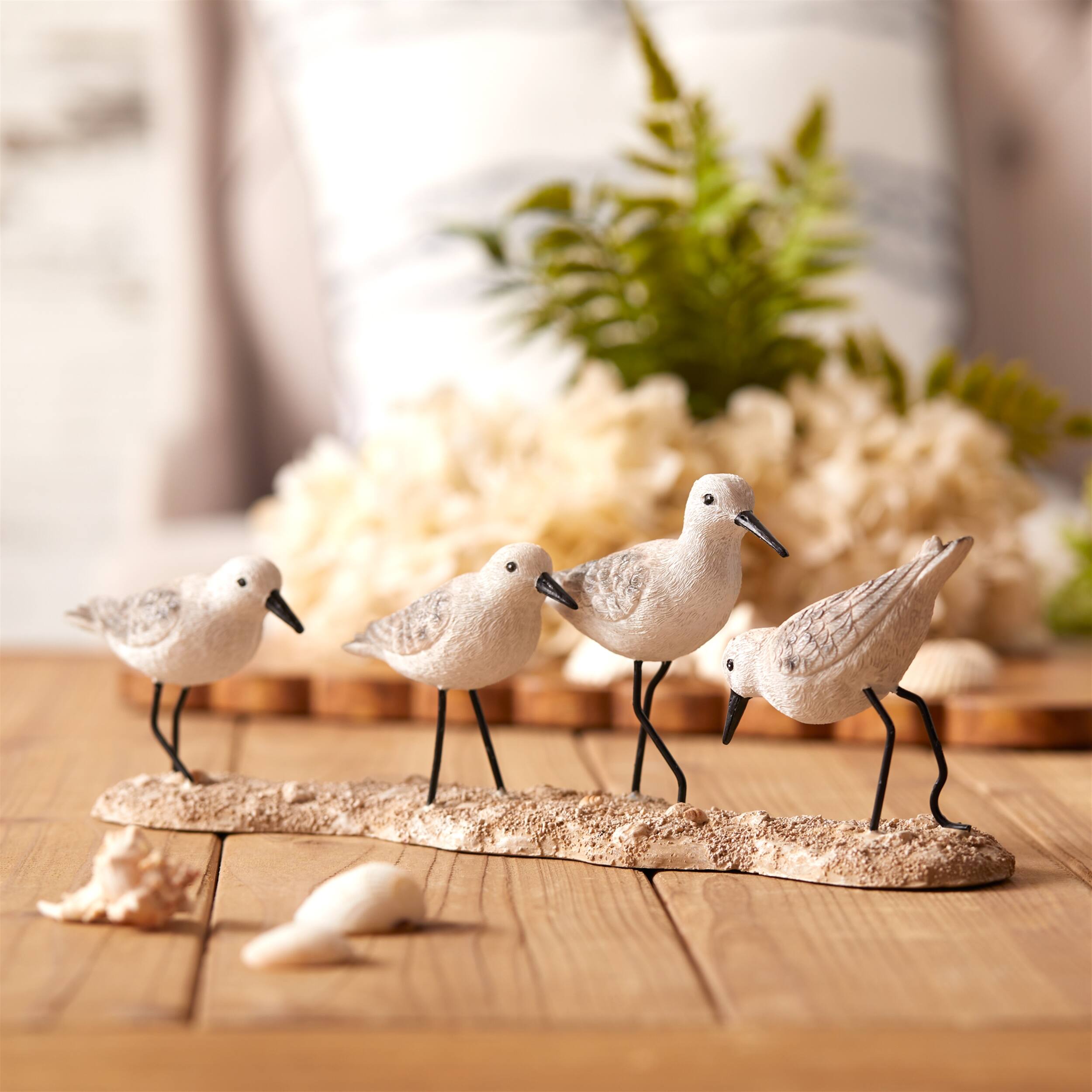 Left. BreeBe - Sea Birds on Branch Figurine (Set of 2) - White, Black, Beige.