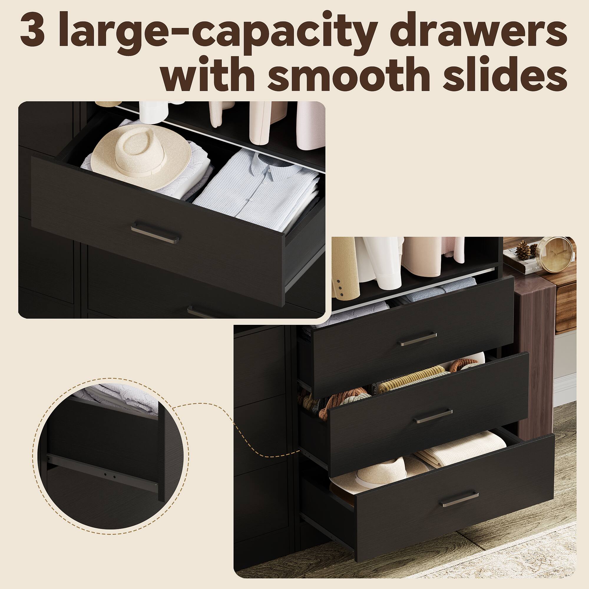 3 large-capacity drawers with smooth slides