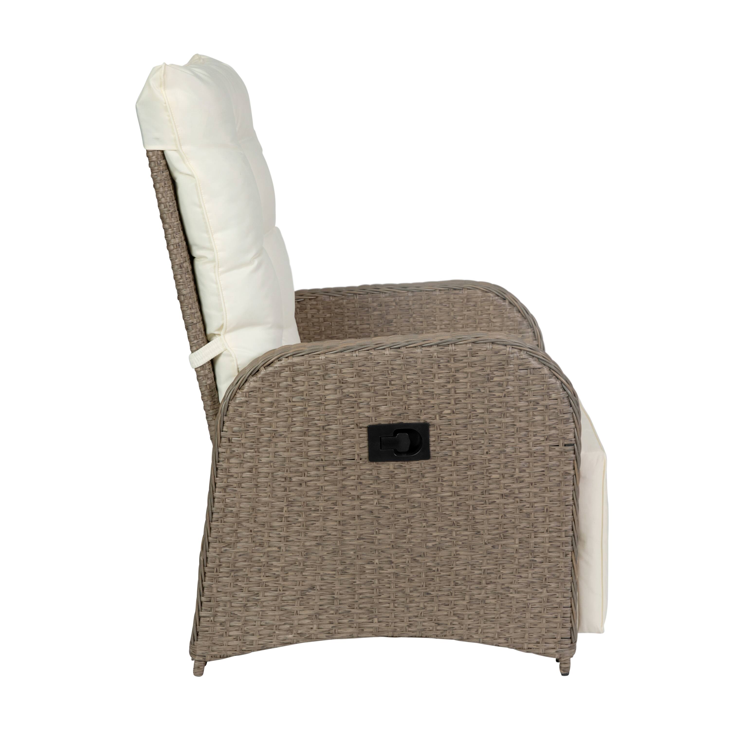 Alt View 10. Emma + Oliver - Aritzo Set of 2 Wicker Rattan Patio Recliner Lounge Chairs with Side Flip-Up Tables for Indoor/Outdoor Use - Beige Cushions/Brown Frame.
