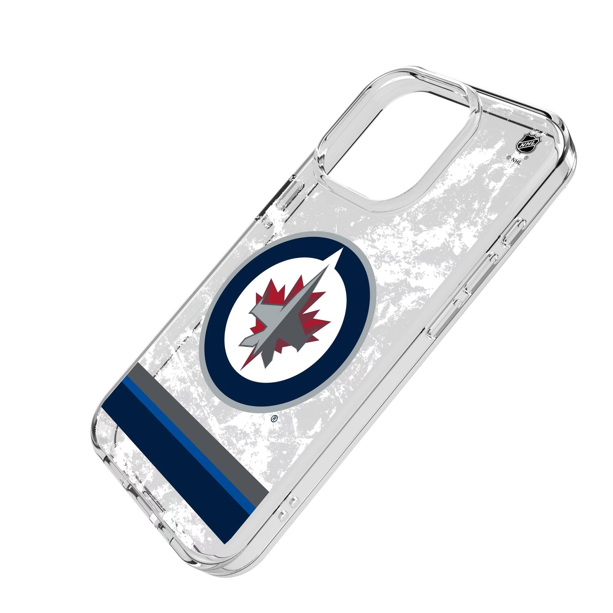Alt View 1. Keyscaper - Winnipeg Jets iPhone Stripe Clear Ice Case - 13 Pro - Multicolor.