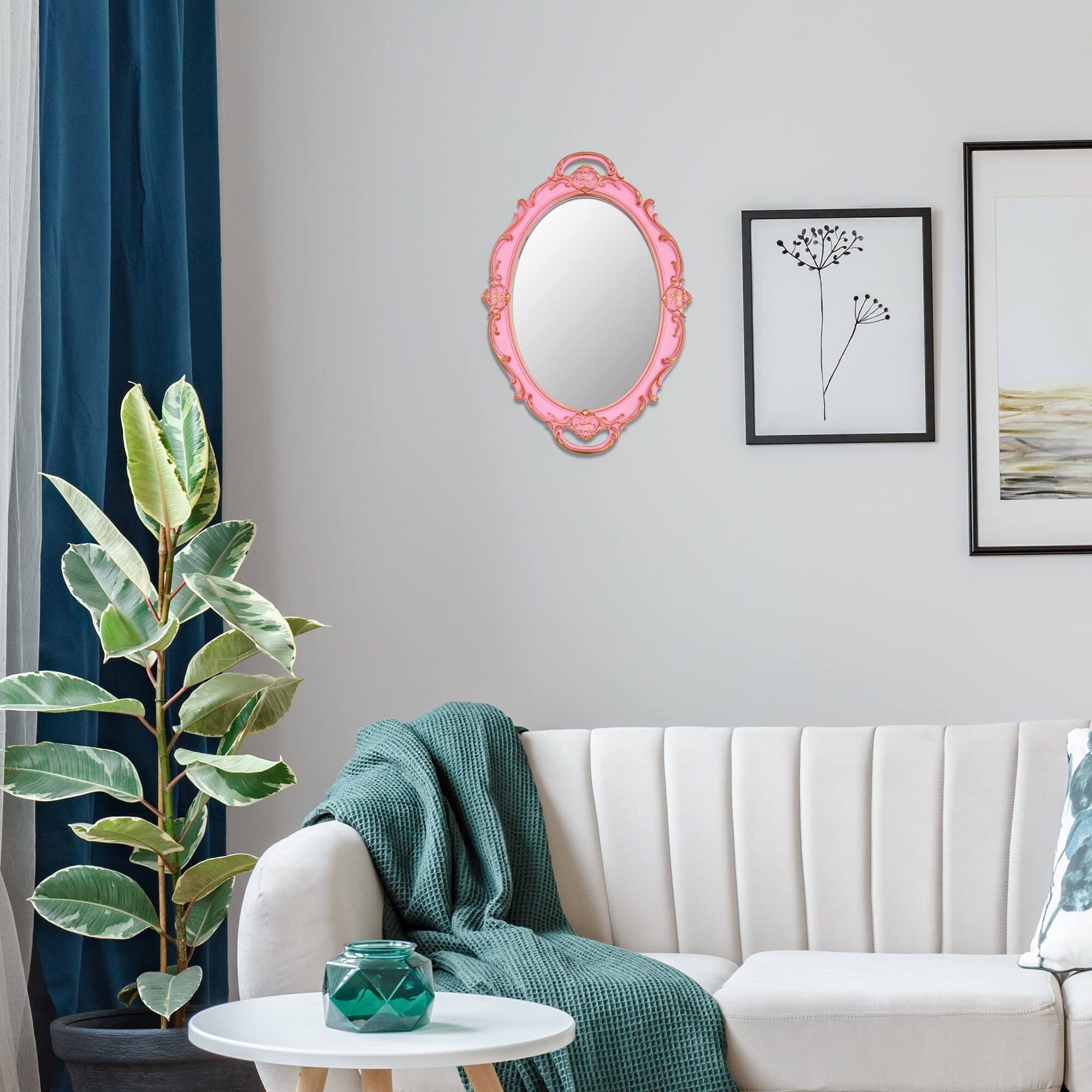 Alt View 2. Dapper Styles - Vintage Small Mirror 14.5 X 10 Inch Oval Pink Wall - Pink.