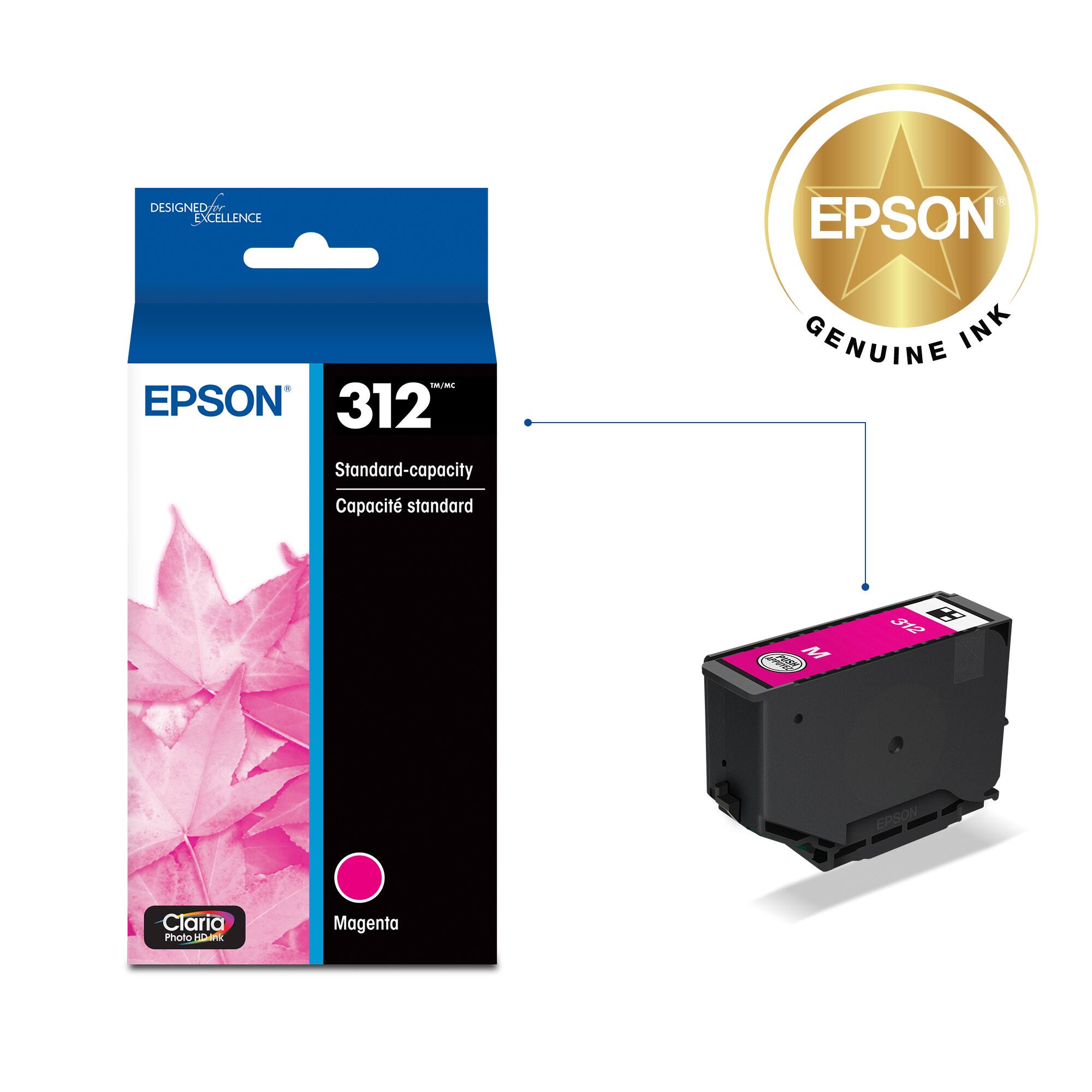 DESIGNED FOR EXCELLENCE  
EPSON  
312  
Standard-capacity  
Capacité standard  
Claria Photo  
Magenta  
EPSON GENUINE INK