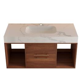 Boyel Living - 39.4 In Floating Bathroom Vanity Oval Ceramic Sink Solid Wood Soft Close Drawers - Walnut