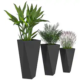 Outsunny - Outdoor Planters Set of 3 MgO Tall Planters Stackable Flower Pots with Drainage Holes for Garden - Black