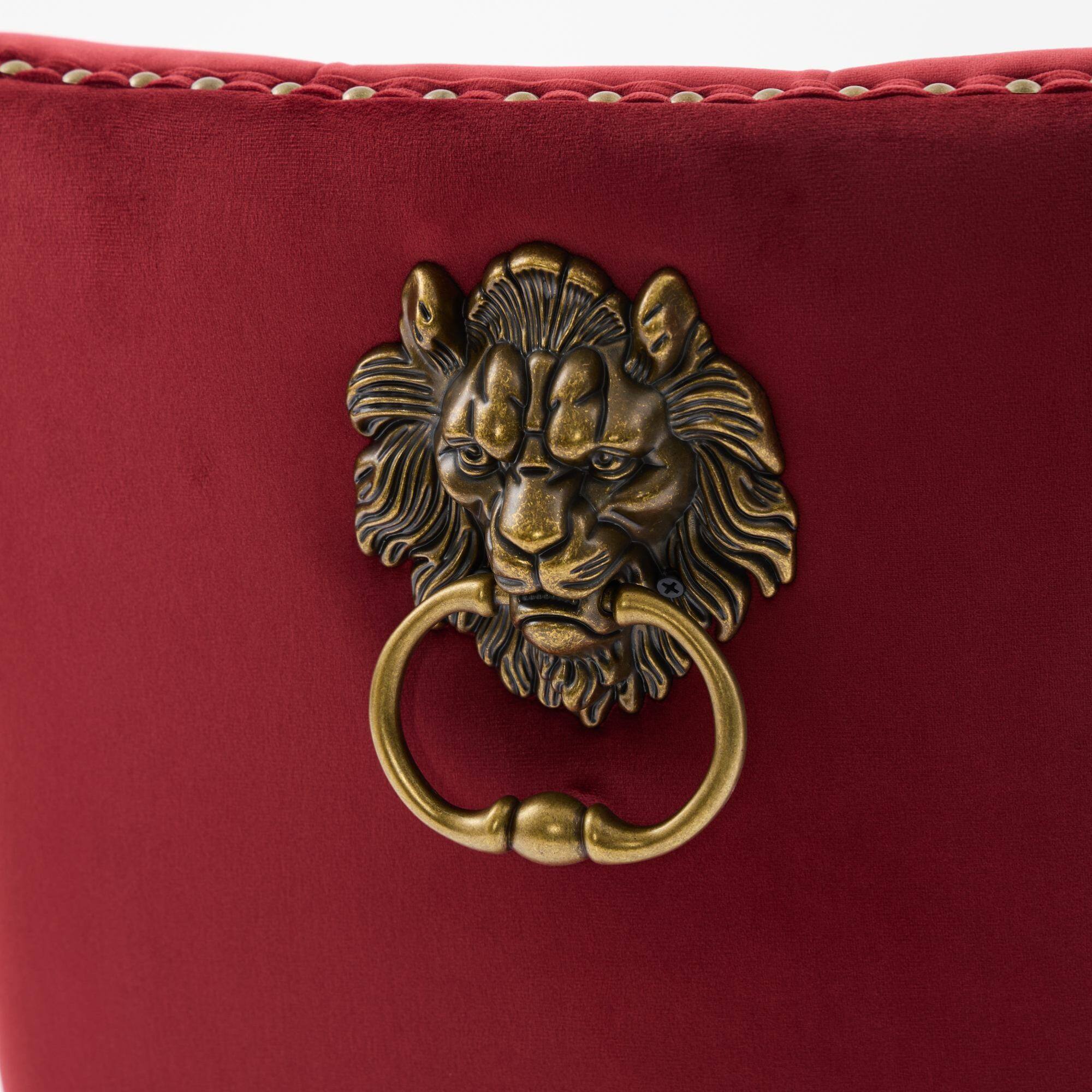 Alt View 7. GOODSILO - Modern Tufted Velvet Dining Chairs with Lion Head Pull Rings and Golden Wooden Legs, Set of 2 - Wine Red.