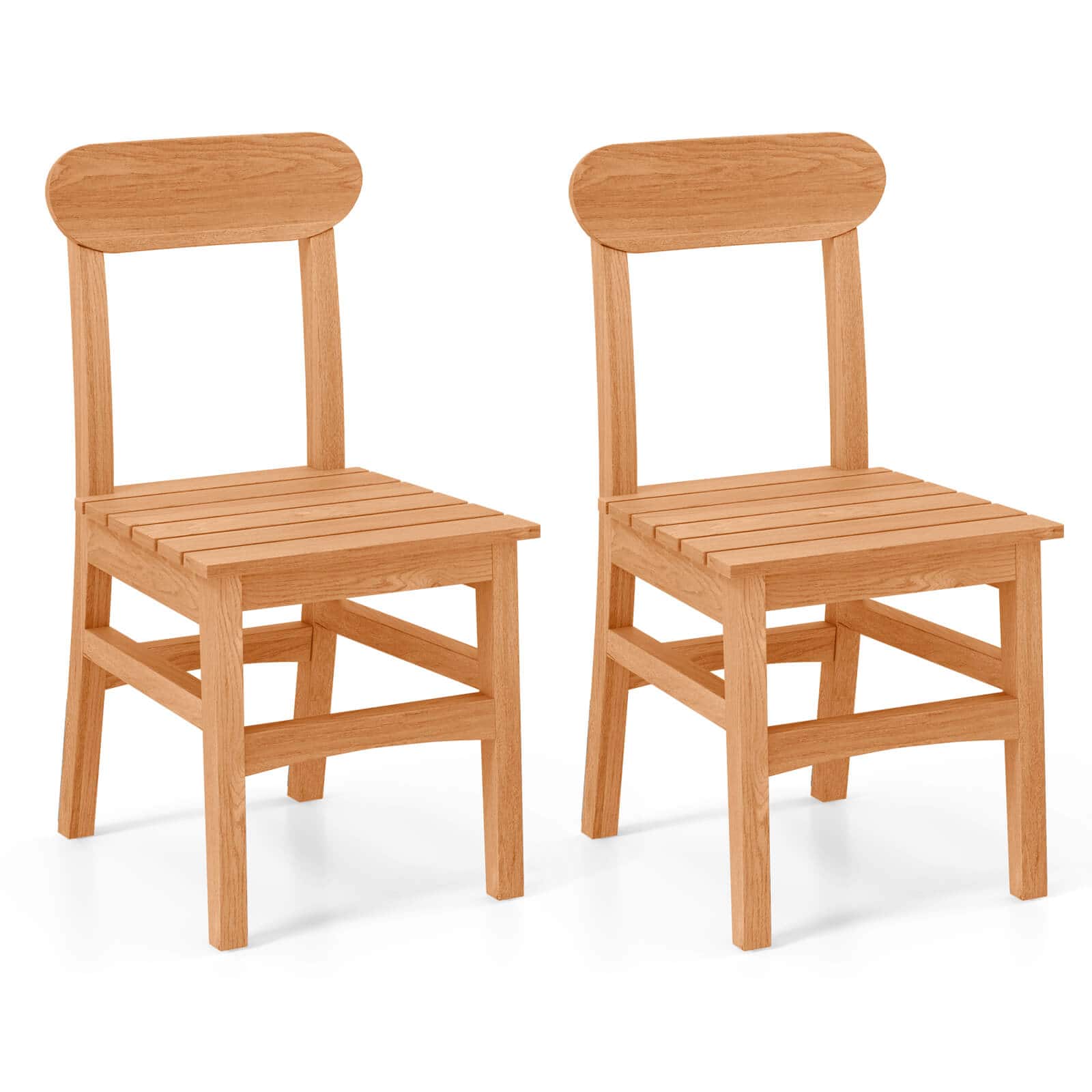 Costway - 2 PCS Patio Teak Wood Chair Wooden Armless Dining Chair with Slatted Seat - Natural