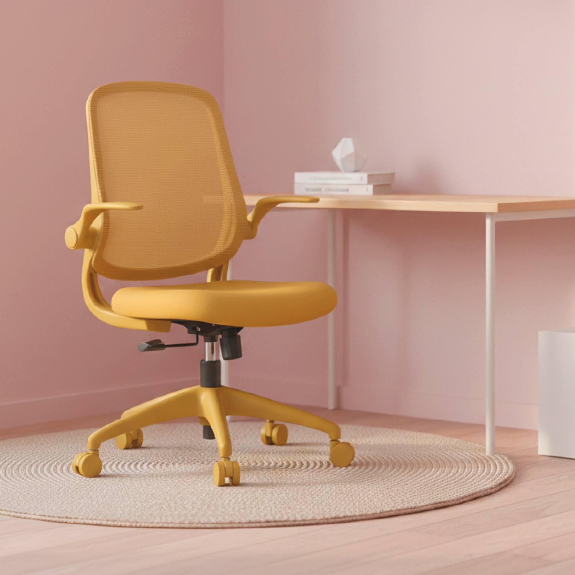 Alt View 3. Boyel Living - Mid-Back Ergonomic Office Chair with Fabric Seat and Flip-Up Armrests - Yellow.