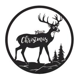 BreeBe - Cut Metal Merry Christmas Deer Plaque 16"D - Black