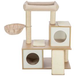 TRIXIE - Addison Sisal & Wood 35.5" Cat Tree, Modern Cat Tower, Condos, Hammock, Cozy Bed - Beige