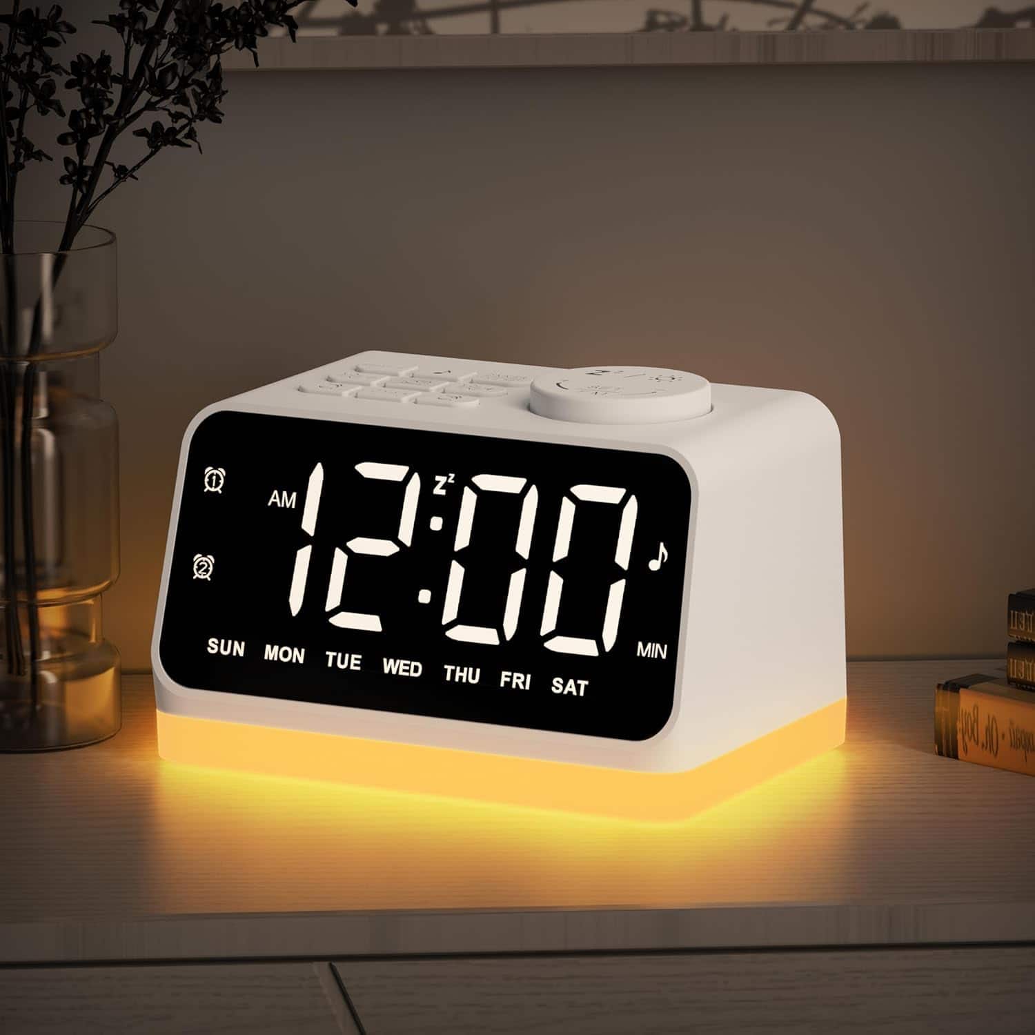 Dazzed Corner - Digital Alarm Clock with FM Radio, Night Light with 2 Charging Port - White