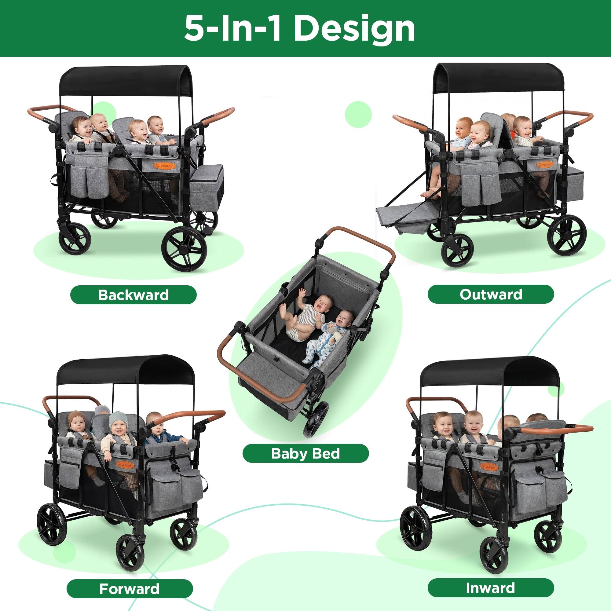 5-In-1 Design

- Backward
- Outward
- Baby Bed
- Forward
- Inward