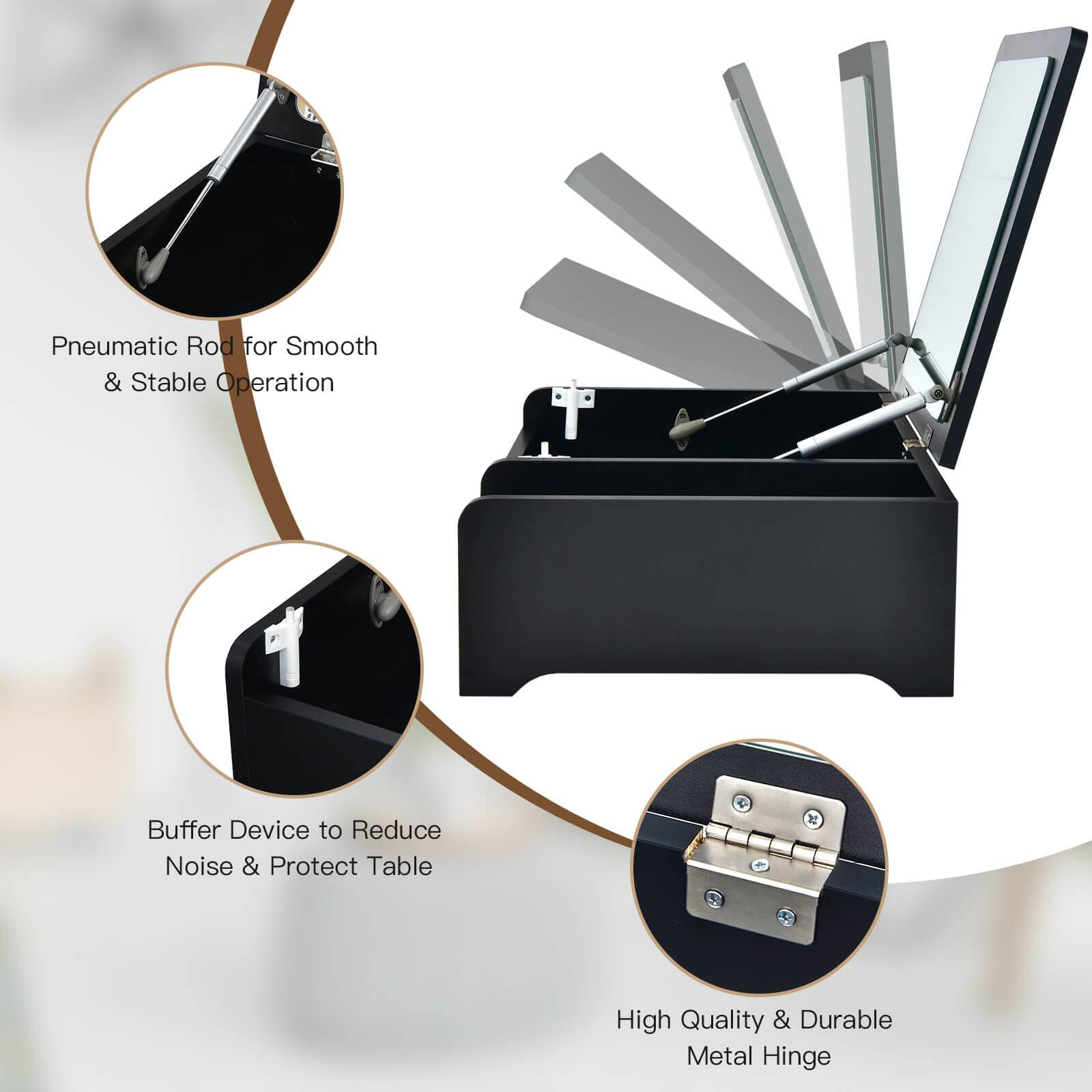 Pneumatic Rod for Smooth & Stable Operation, Buffer Device to Reduce Noise & Protect Table, High Quality & Durable Metal Hinge