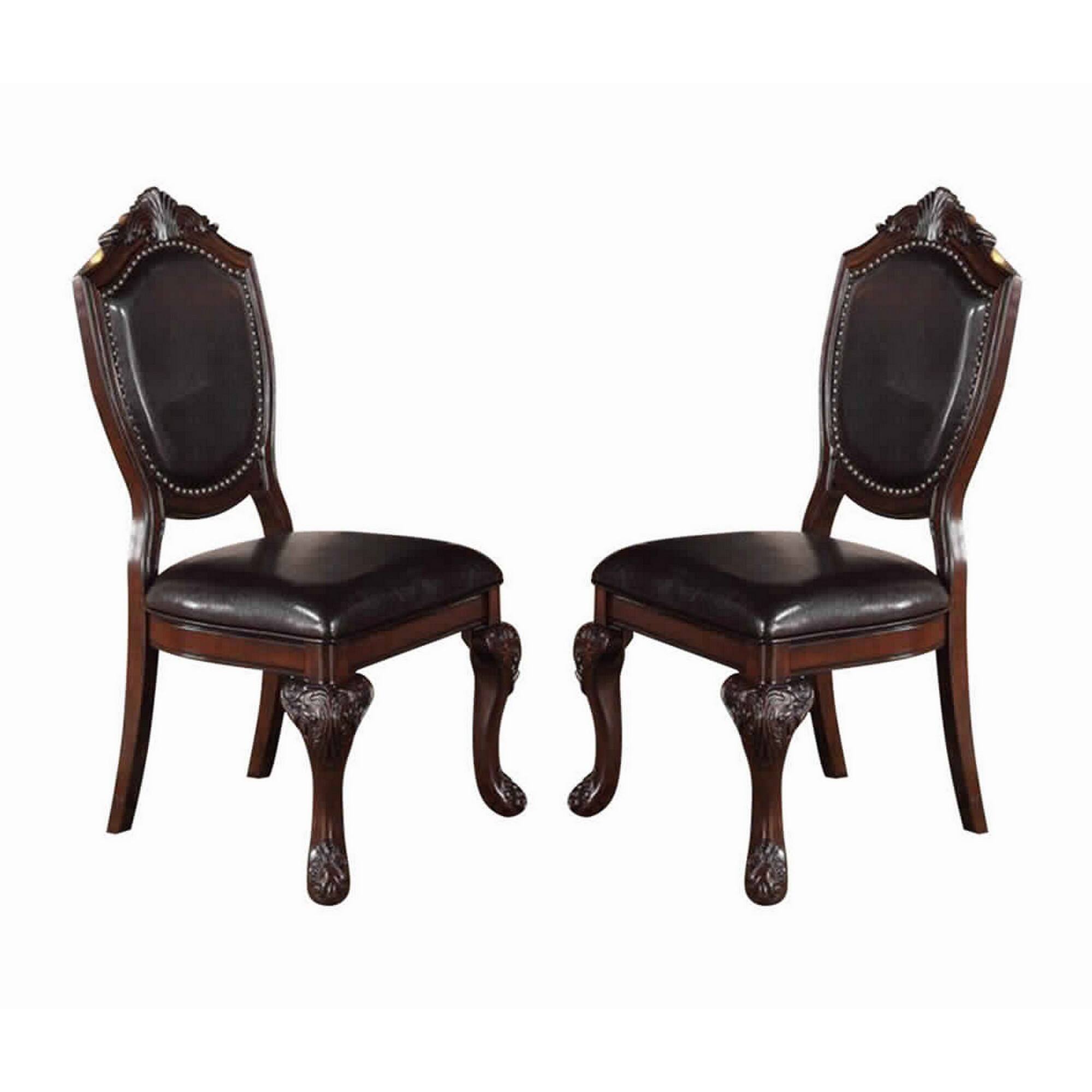 Front. Manhattan Lane - Traditional Rubber Wood Dining Chair With Faux Leather Upholstery , Set Of 2,Brown - Brown.