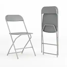 Emma + Oliver - Set of 2 Stackable Folding Plastic Chairs - 650 LB Weight Capacity - Gray