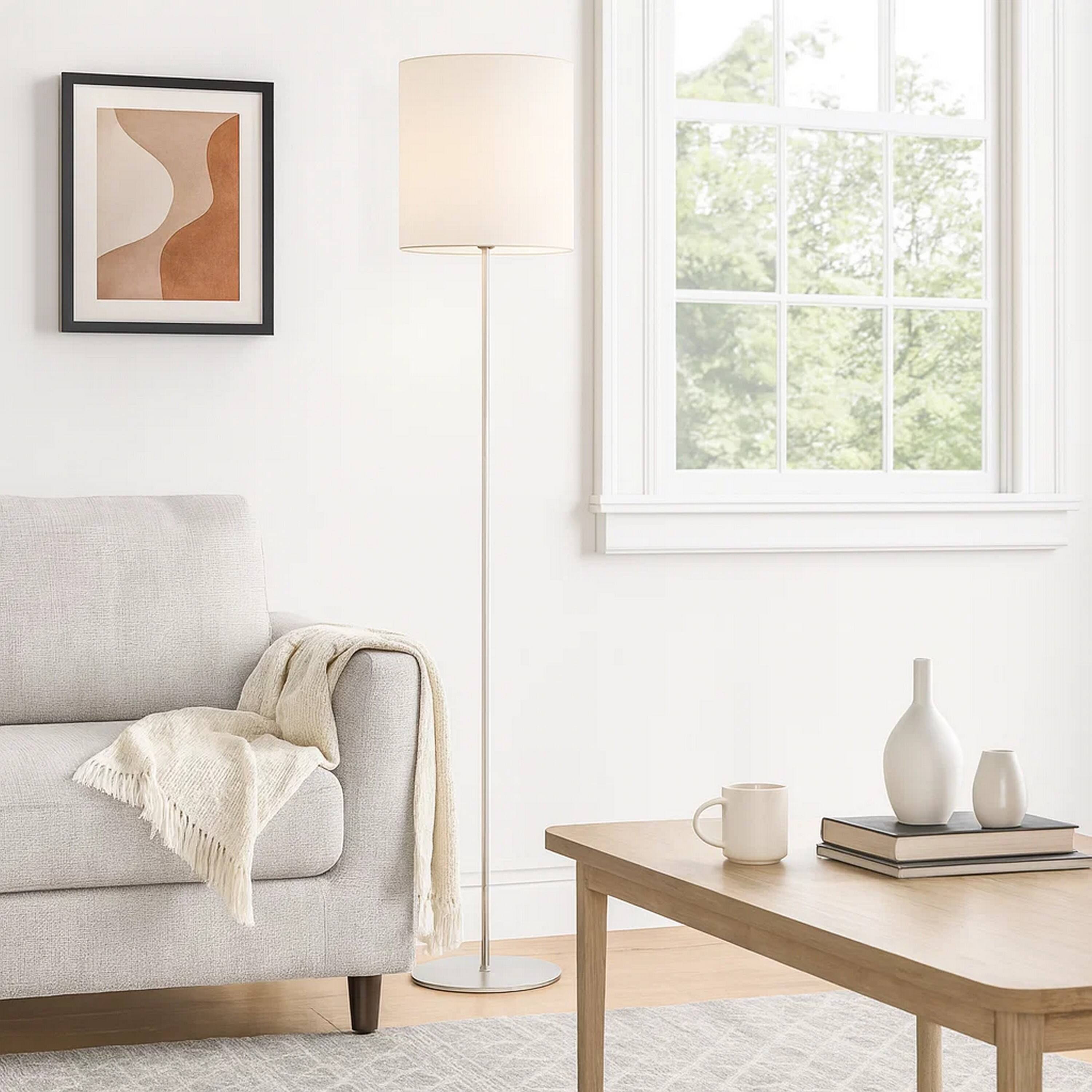 Alt View 2. Manhattan Lane - Plue 63 Inch Floor Lamp, Chrome Pole Round Base, Drum Shade.