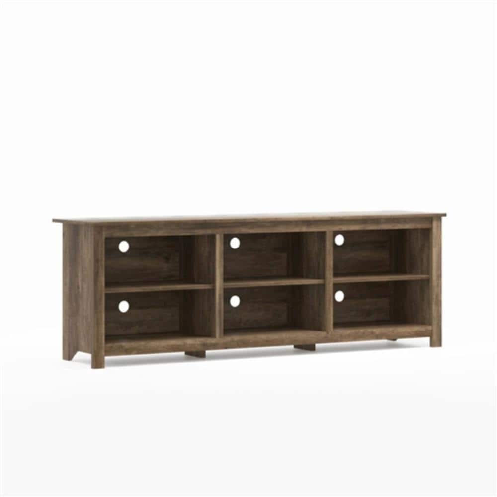 Hivvago - Farmhouse Style TV Stand with 6 Storage Compartments Wood Finish - Brown Oak