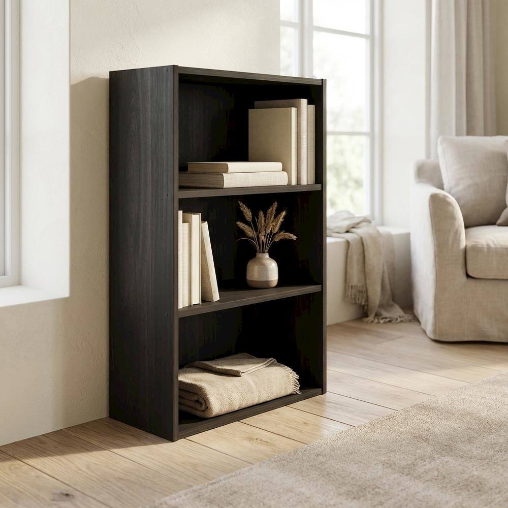 Left. FurniFact - Wood bookcase with ample storage and modern design, ideal for home or office use - Espresso.