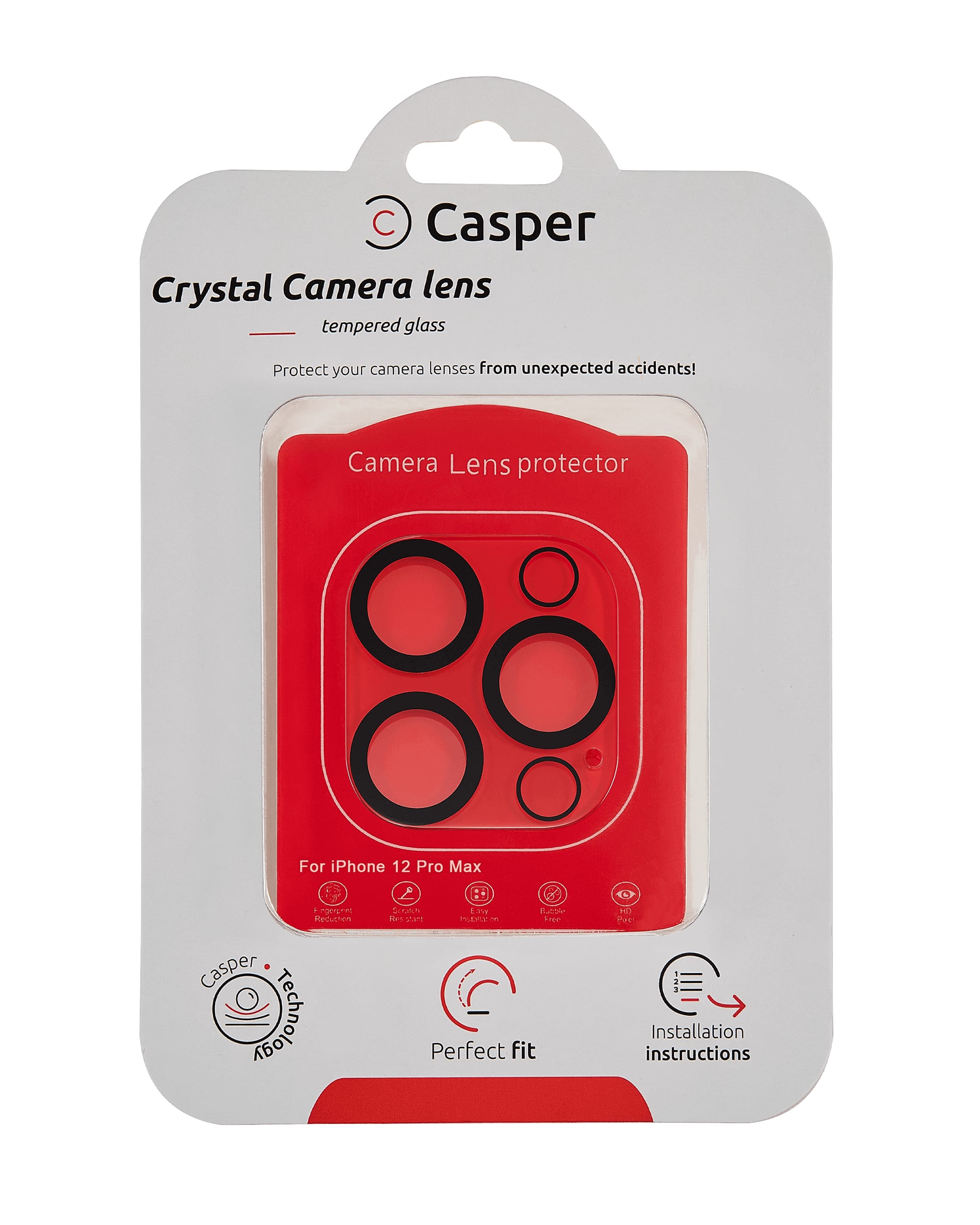 Casper - Camera Lens Protector Compatible For iPhone 12 Pro Max - Crystal Full Cover - Clear/Transparent