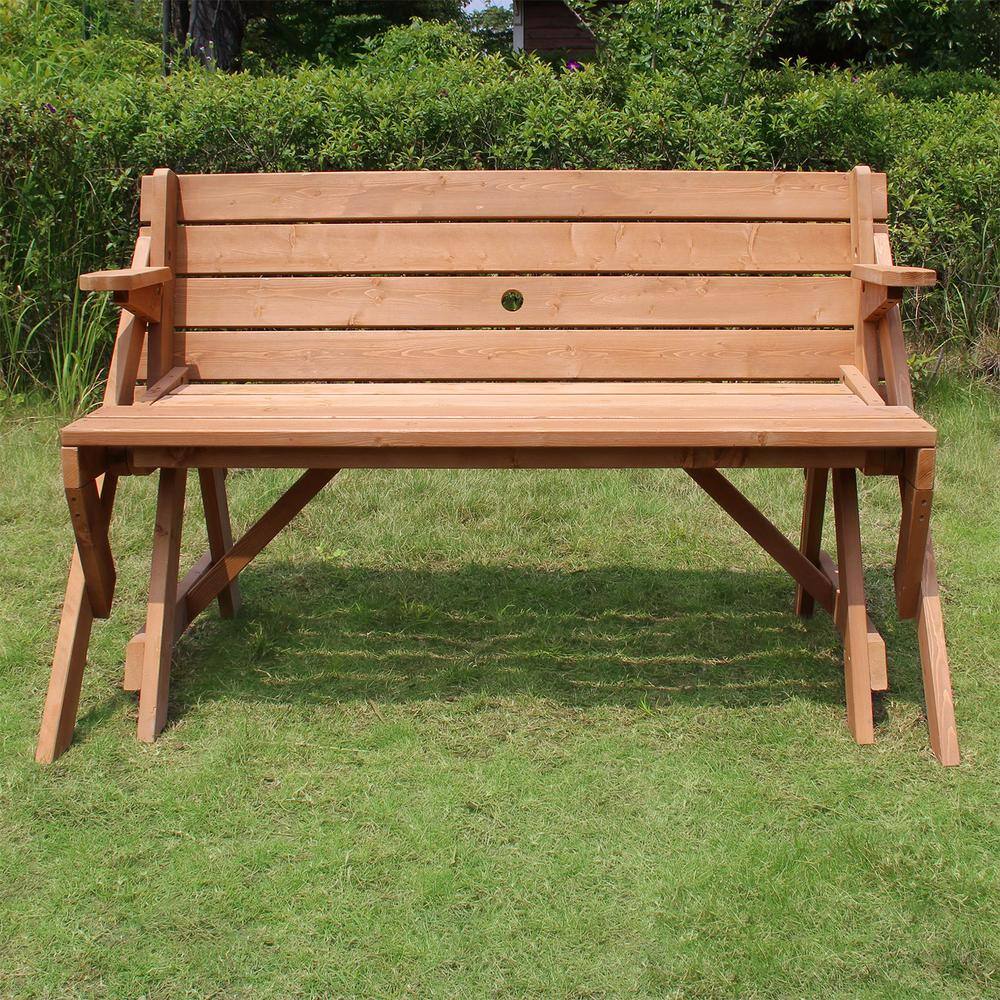 Alt View 3. Northbeam - Interchangeable Picnic Table / Garden Bench - Brown.