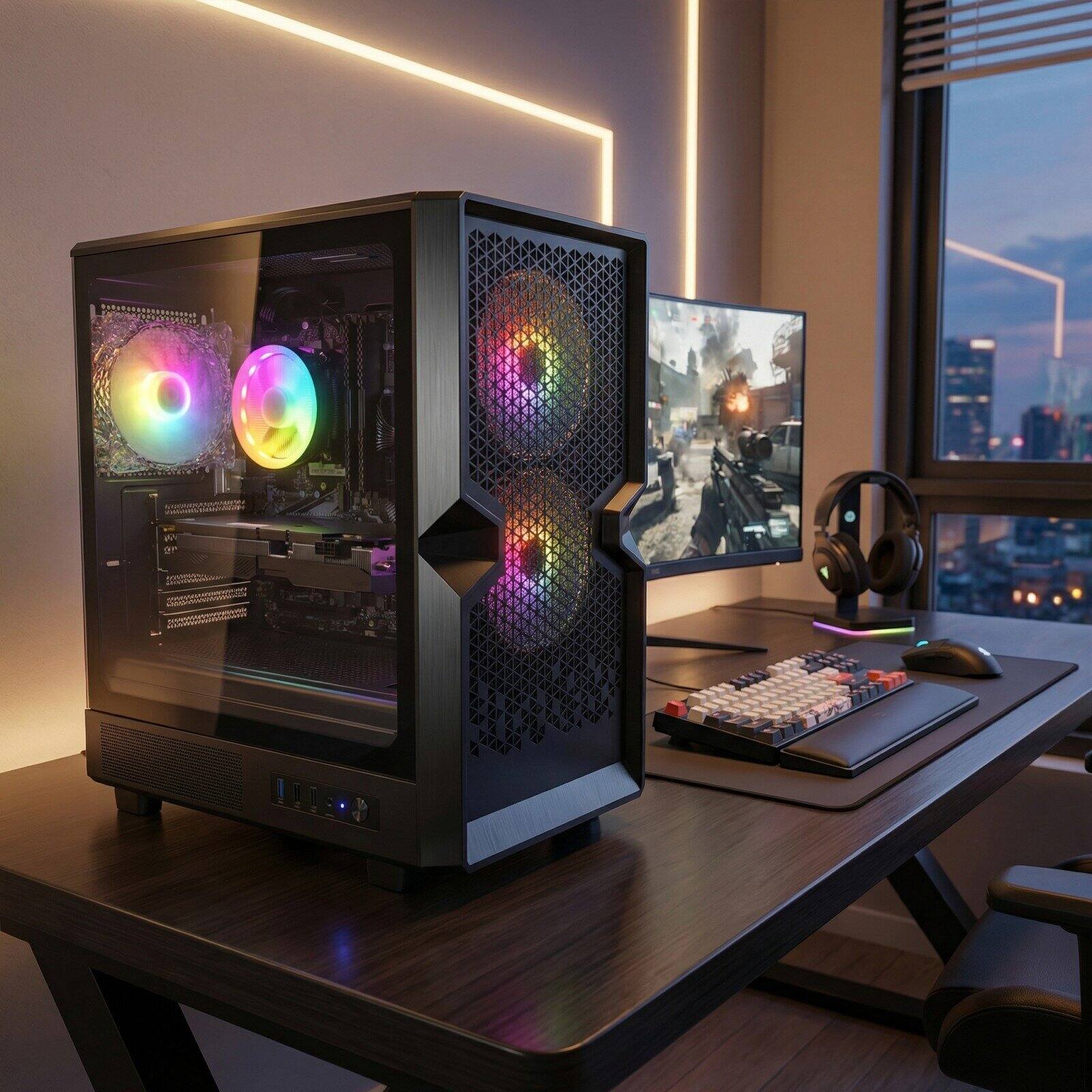 Alt View 1. STGAubron - STGAubron Gaming Desktop PC, Intel Core i5 up to 3.6GHz, Radeon RX 590 8G Graphics, 16GB RAM, 1TB SSD, WiFi 6, WIN11H - Black.