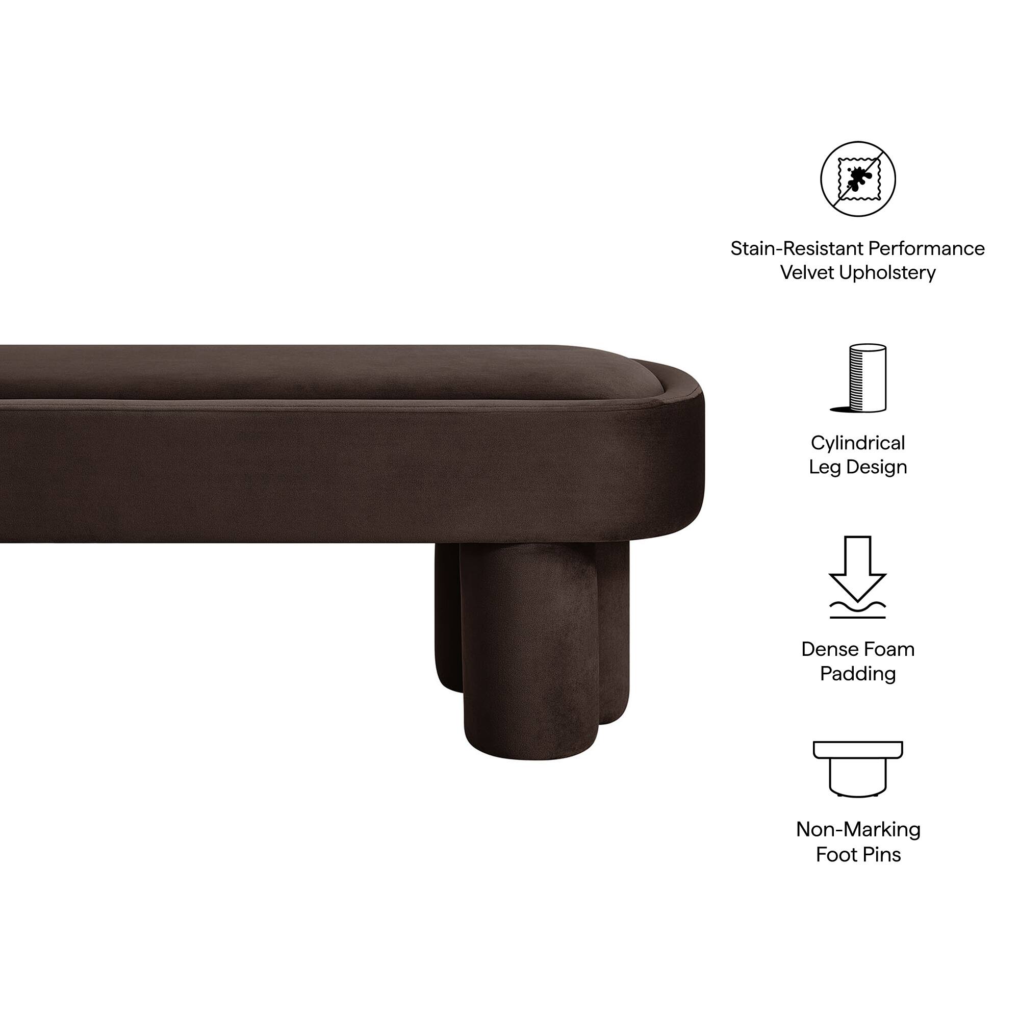 Stain-Resistant Performance Velvet Upholstery  
Cylindrical Leg Design  
Dense Foam Padding  
Non-Marking Foot Pins
