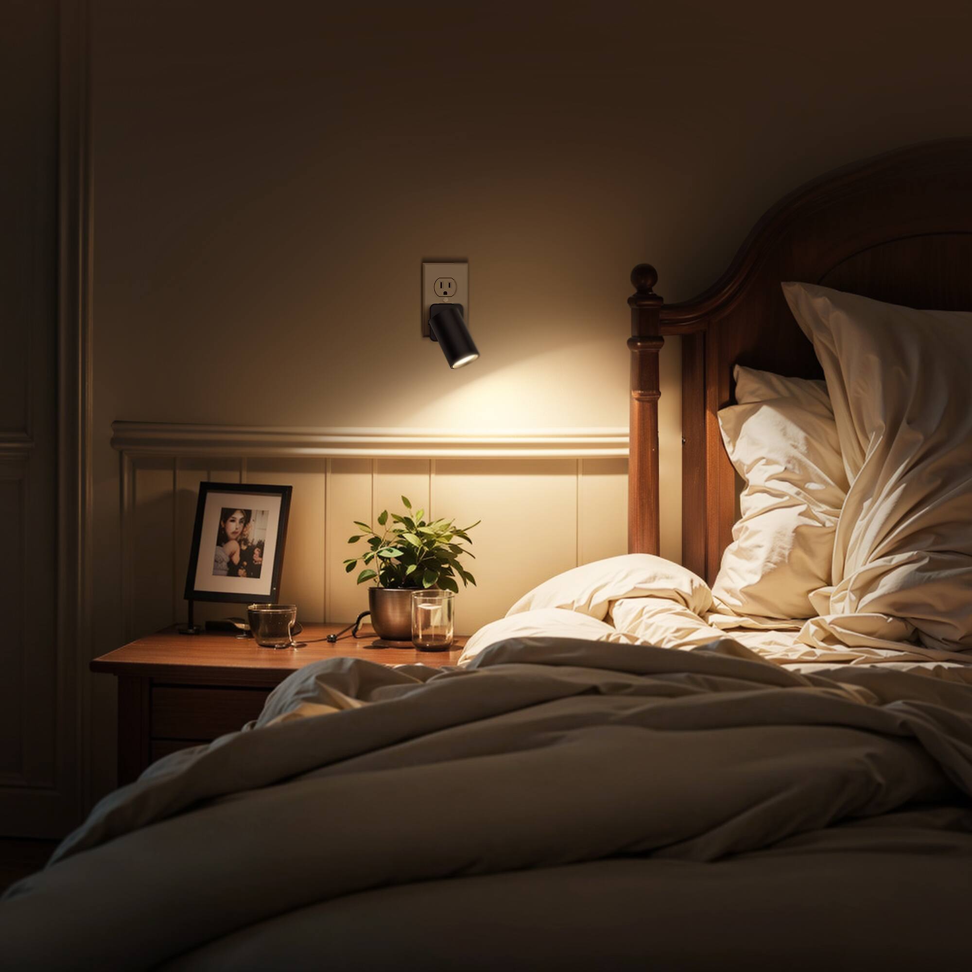 Alt View 3. Jandcase - JANDCASE 1W  Plug-in Night Light, 3000K Warm Glow, Rotatable Round Cylinder Design, Slide Dimmer, US 3-Prong Plug - Black.