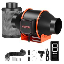 VEVOR - Inline Duct Fan Kit with Carbon Filter, 205 CFM 4 inch EC Motor Ventilation Fan with 3-Speed Circulation - Black;Orange