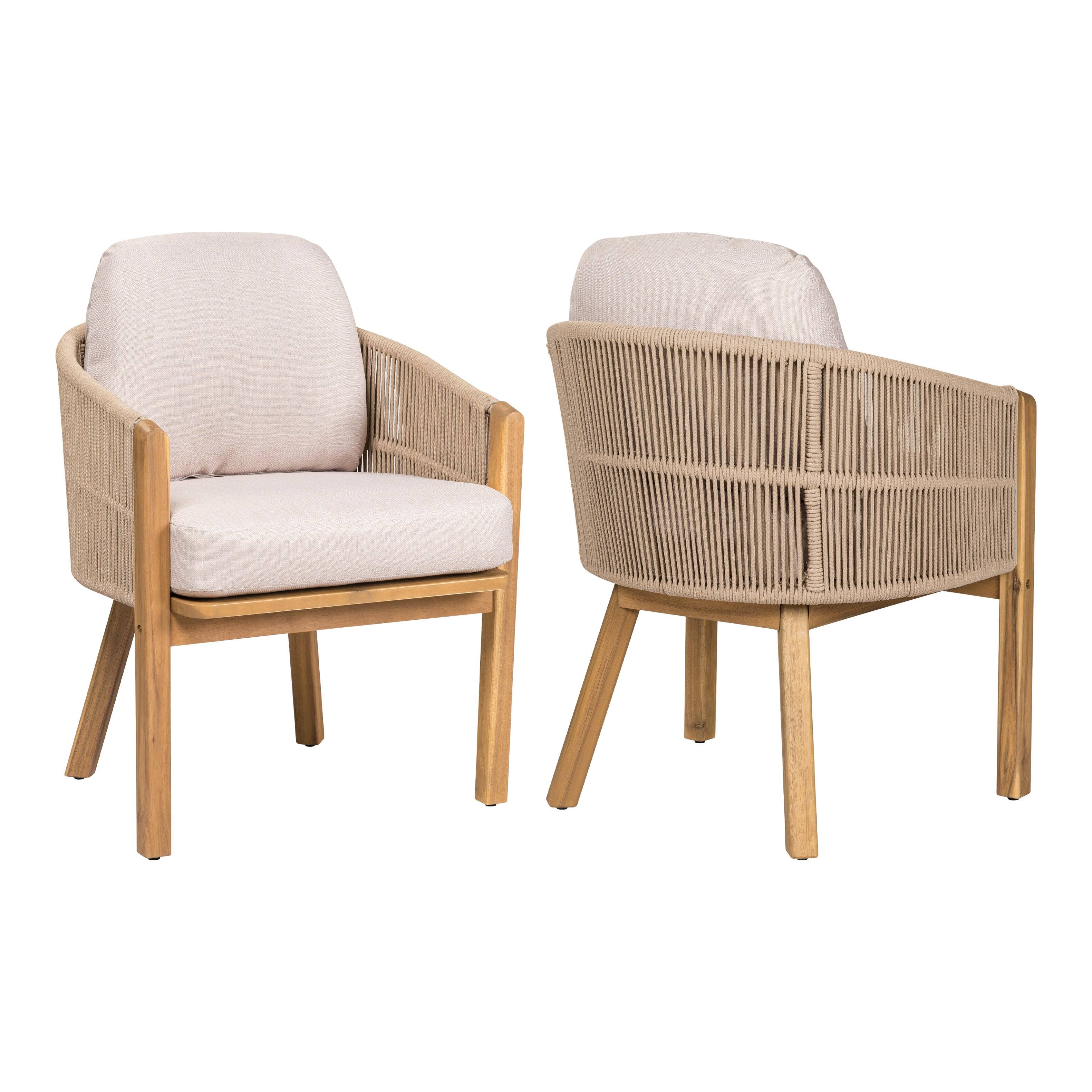 Left. Mondawe - Set of 2 Outdoor Dining Arm Chair - Teak+ Beige.