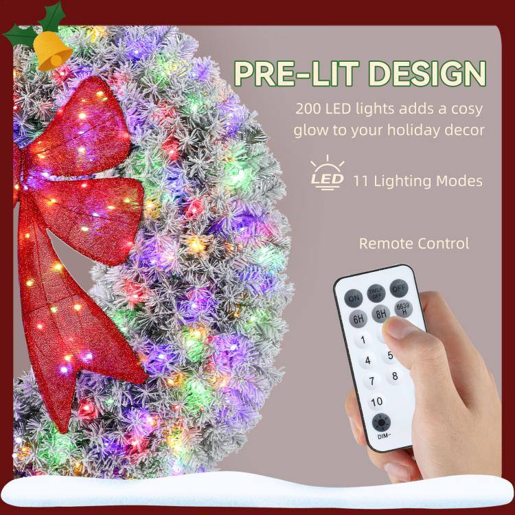 PRE-LIT DESIGN  
200 LED lights adds a cosy glow to your holiday decor  
LED 11 Lighting Modes  
Remote Control  
ON OFF 6H 8H 1 4 5 8 7 10  
DIM-
