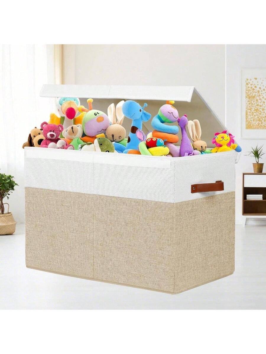 Alt View 2. Live At Space - Large Storage Box with Lid, Sturdy Toys Storage Chest Bin Organizer Basket with Dividers, Boys, Girls, Nursery, Closet, - Beige.