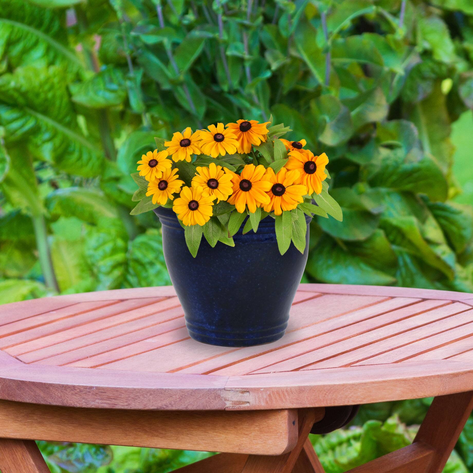 Alt View 9. Sunnydaze - 11 in Studio Glazed Ceramic Planter - Set of 2 - Imperial Blue.