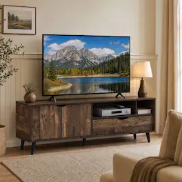 WELLFOR - Farmhouse TV Stand for TVs up to 65", Entertainment Console Center with Storage Cabinet & Drawer - Brown