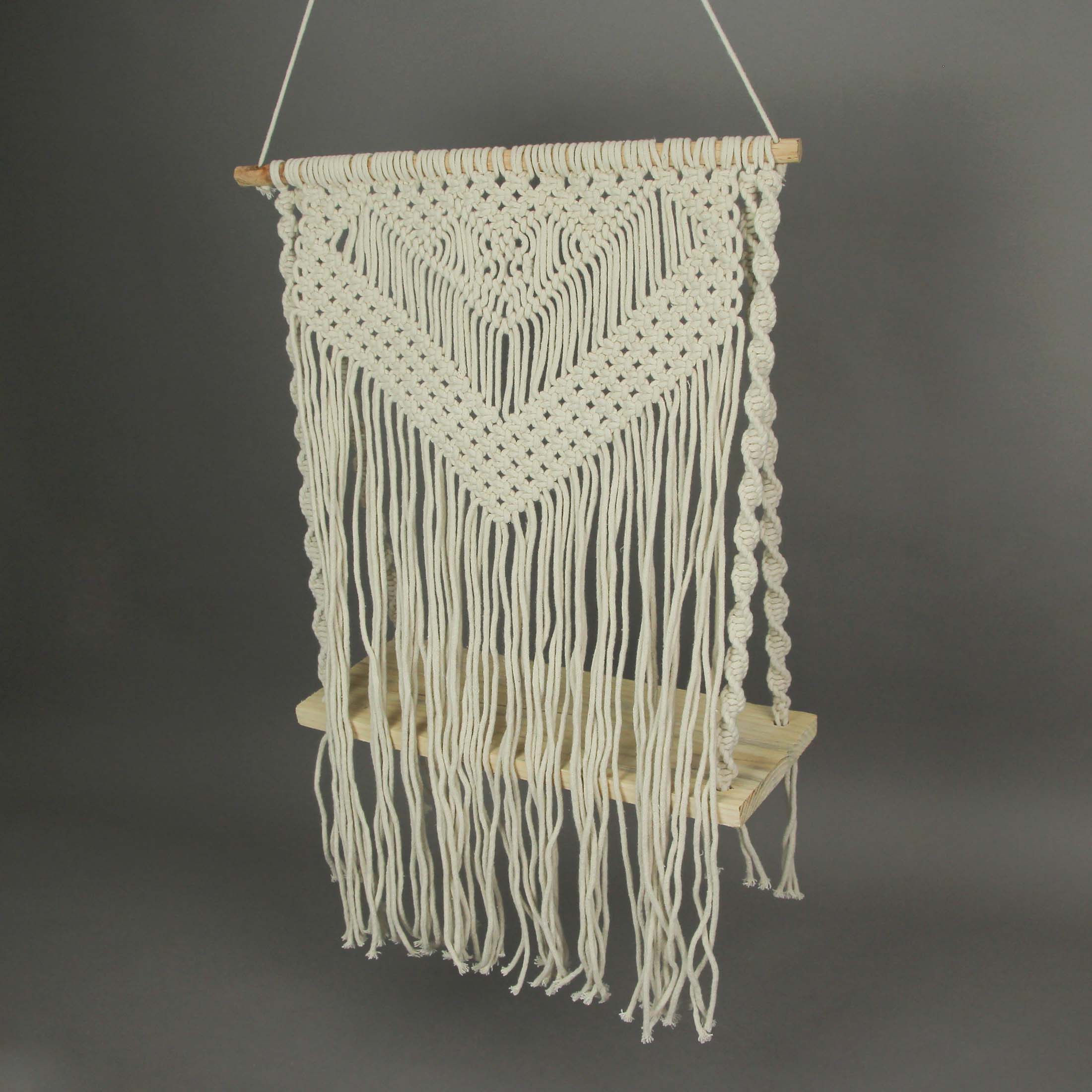 Alt View 4. Things2Die4 - Boho Style Hand Tied Macrame Wall Hanging With Wooden Shelf - Brown.
