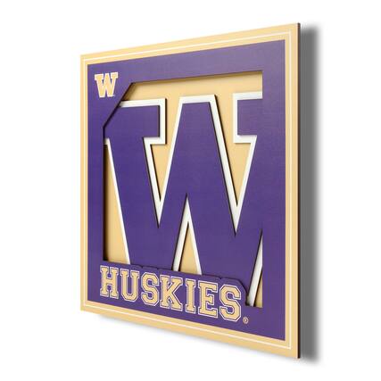 Front. YouTheFan - Washington Huskies 12'' x 12'' 3D Logo Wall Art - Multicolor.