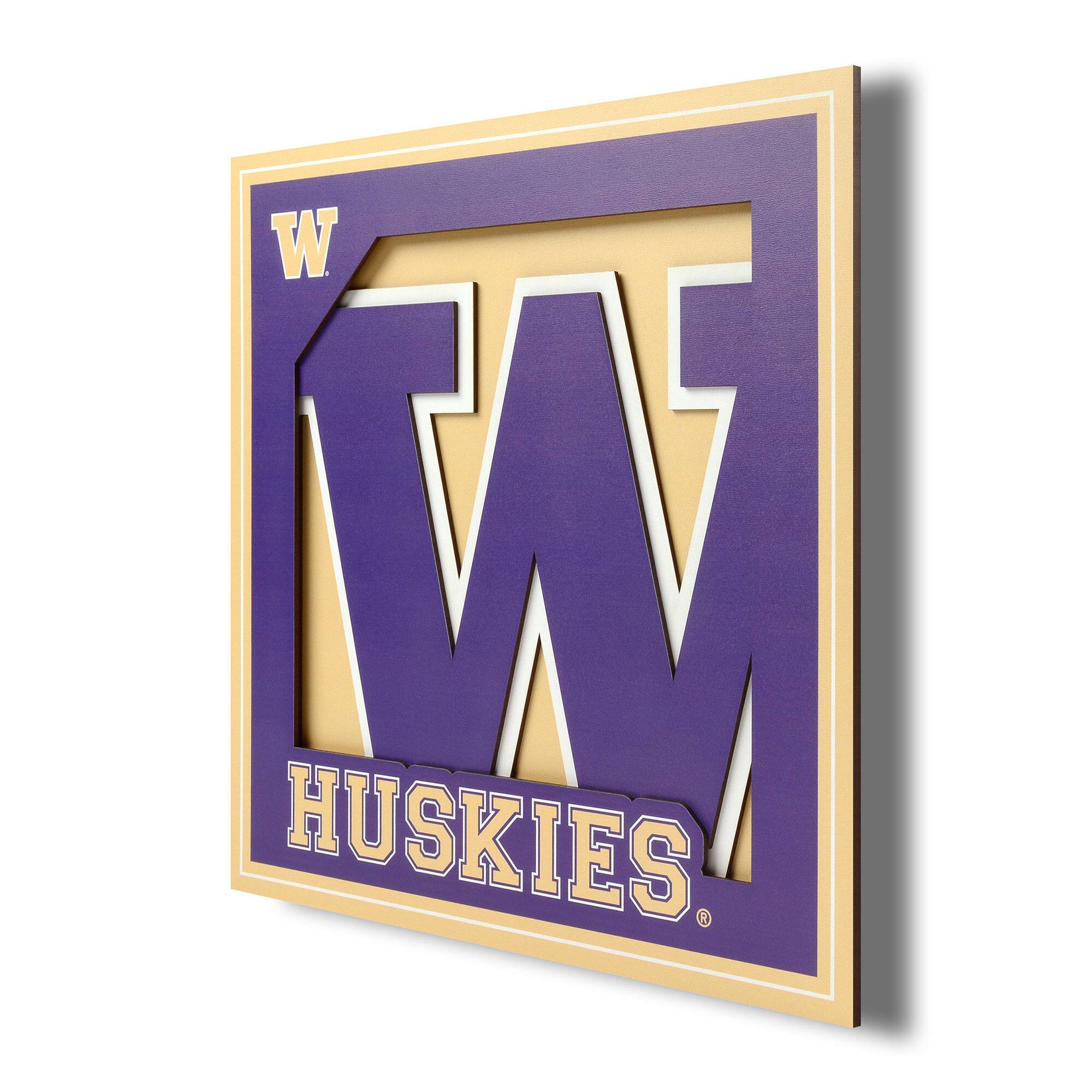 Front. YouTheFan - Washington Huskies 12'' x 12'' 3D Logo Wall Art - Multicolor.