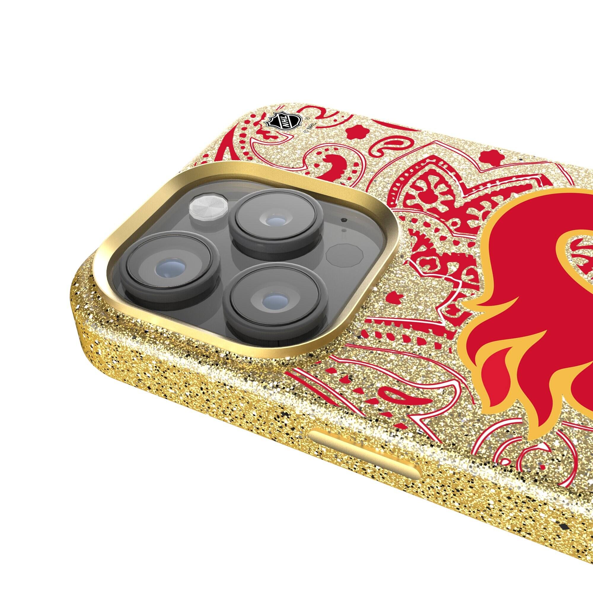 Alt View 3. Keyscaper - Gold Calgary Flames Paisley Bling iPhone Case - 14 - Gold.