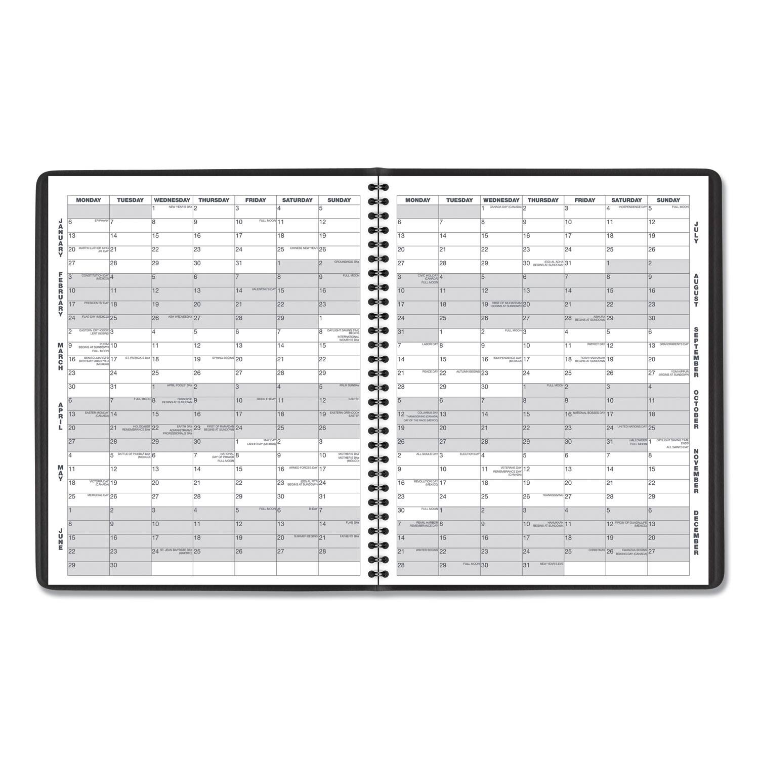 Sure, here is the corrected and grouped text from the image:

---

**January**

- 1: New Year's Day
- 17: Martin Luther King Jr. Day
- 22: Inauguration Day
- 26: Washington's Birthday
- 31: Groundhog Day

**February**

- 14: Valentine's Day
- 15: Presidents' Day

**March**

- 1: Ash Wednesday
- 17: St. Patrick's Day
- 20: Spring Begins
- 25: Daylight Saving Time Begins

**April**

- 1: April Fool's Day
- 15: Easter Sunday
- 16: Easter Monday
- 22: Earth Day
- 25: Administrative Professionals Day
- 27: Patriots' Day
- 29: Good Friday

**May**

- 1: May Day
- 10: Mother's Day
- 15: Memorial Day
- 20: National Day of Prayer
- 25: Armed Forces Day
- 26: Memorial Day
- 27: Memorial Day
- 28: